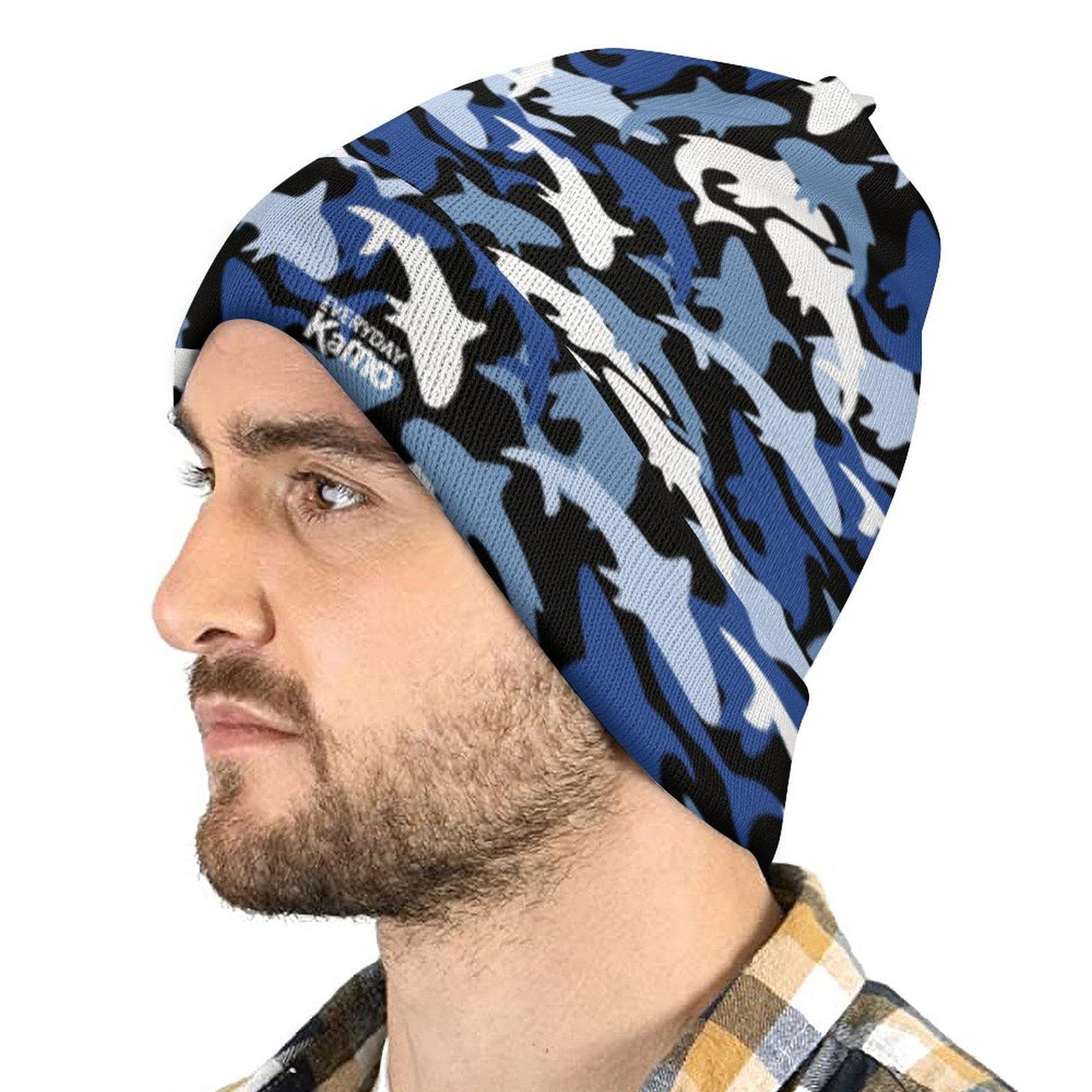 Everyday Kamo Shark Camo Beanie | Blue & Black Knit Hat | Cozy Winter Warmth | Unique Marine Camouflage Cap