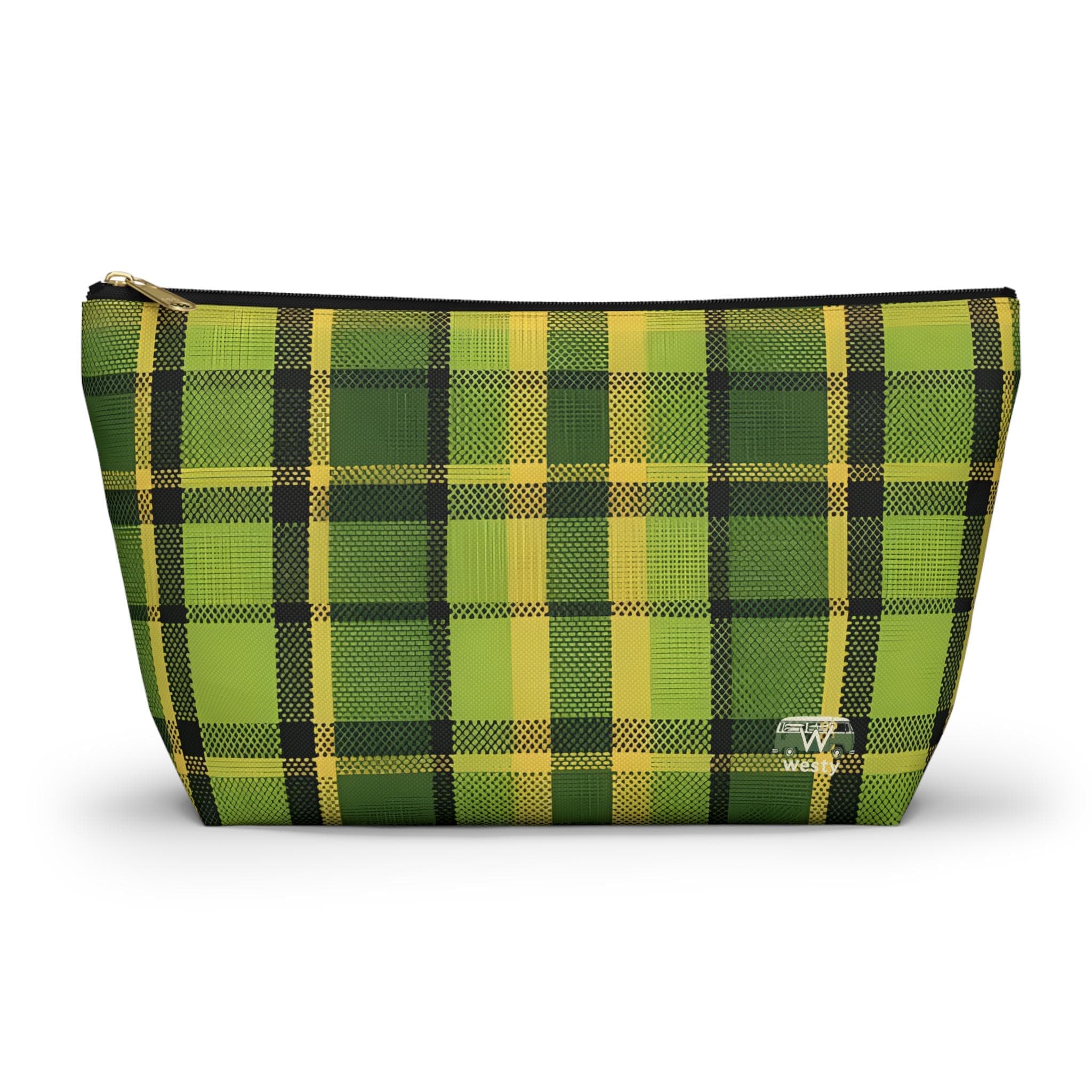 Westy Plaid Travel Pouch - Vintage Green Westfalia Camper Bus Design
