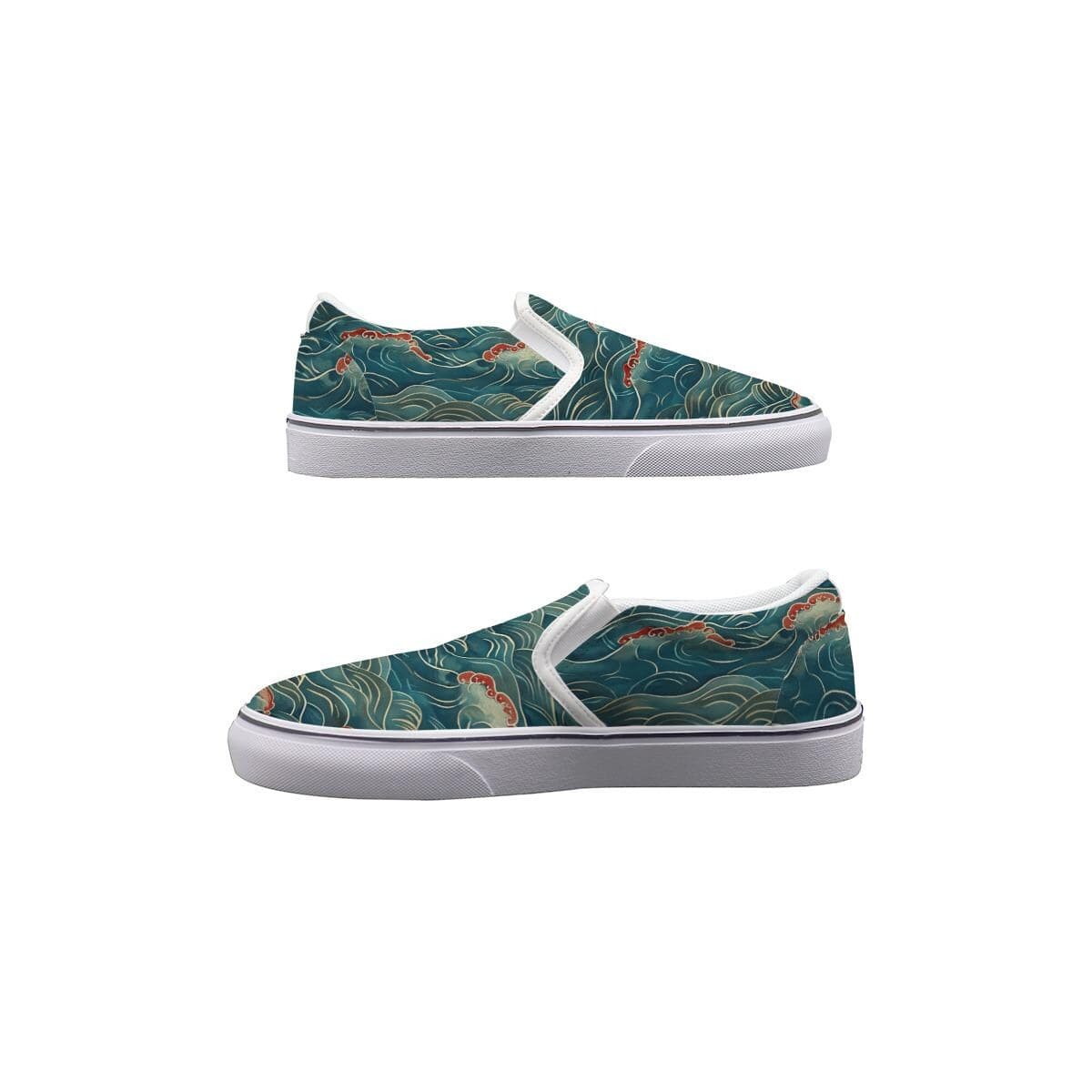 Custom Koi Wave Men's Slip-On Sneakers | Handmade Canvas Loafers