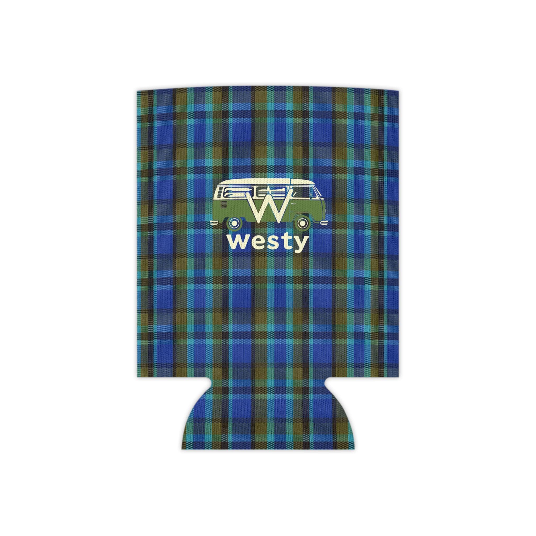 Westy Camper Van plaid Can Cooler | Retro VW Bus koozie