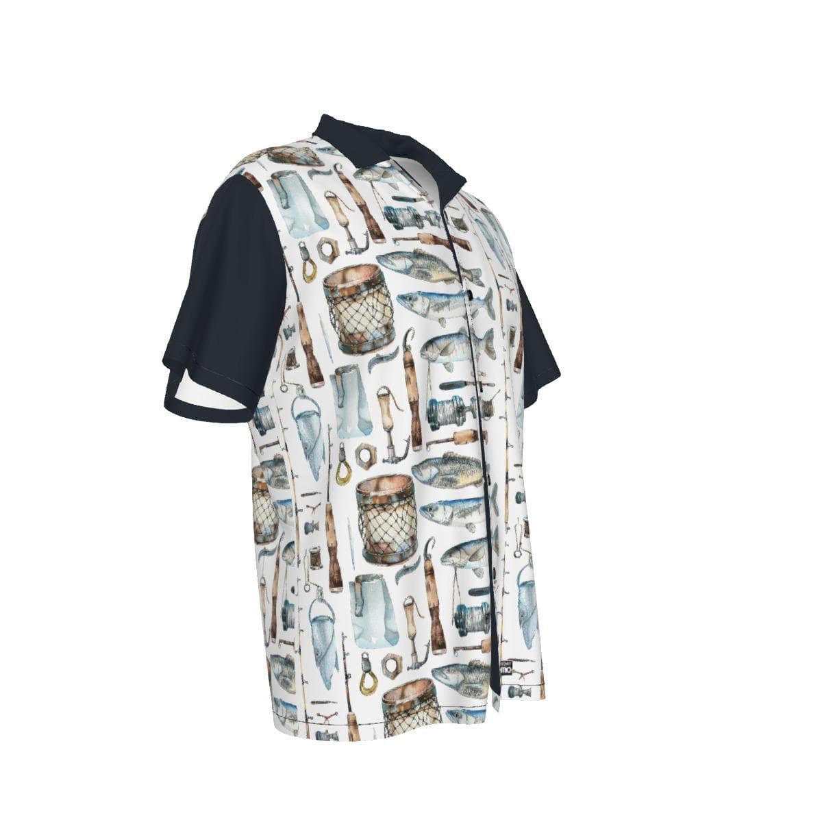 Men's Fishing Pattern Hawaiian Shirt | Angler's Aloha Camp Shirt | Lightweight Summer Beachwear