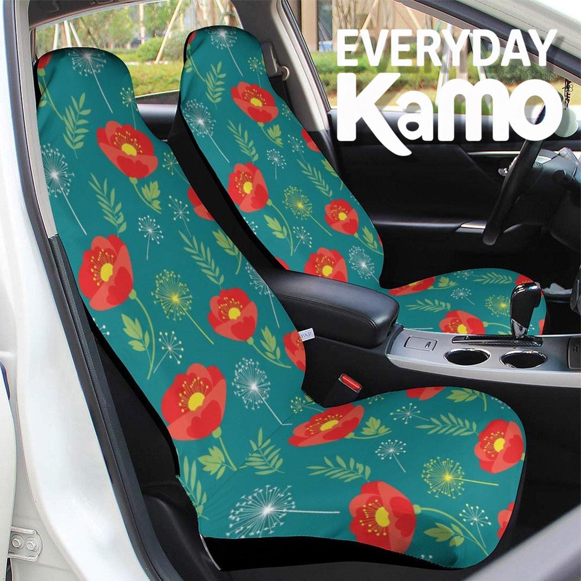 Floral Poppy Dandelion Car Seat Protector Teal Health Cloth Universal Fit