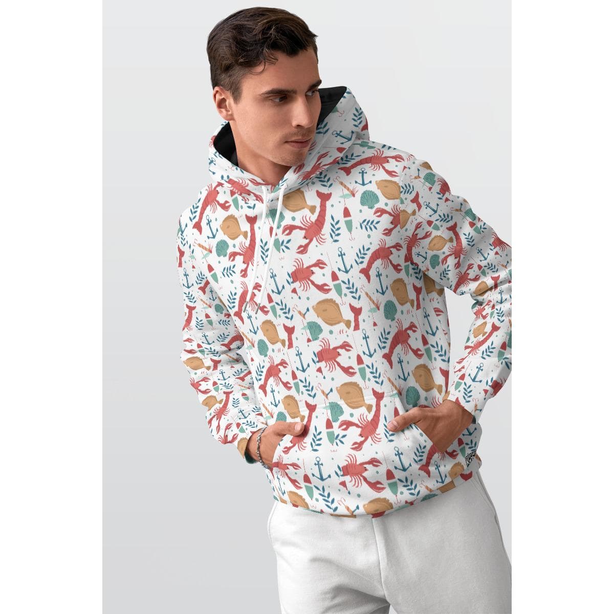 Nautical Lobster Hoodie | Coastal Pattern Fleece Pullover