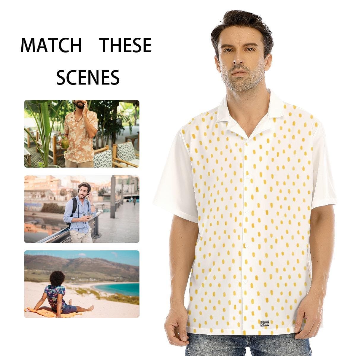 Men's Abstract Gold Dash Camp Collar Shirt | Short Sleeve Button Up | Lightweight Summer Vacation Top | Breathable Polyester Spandex