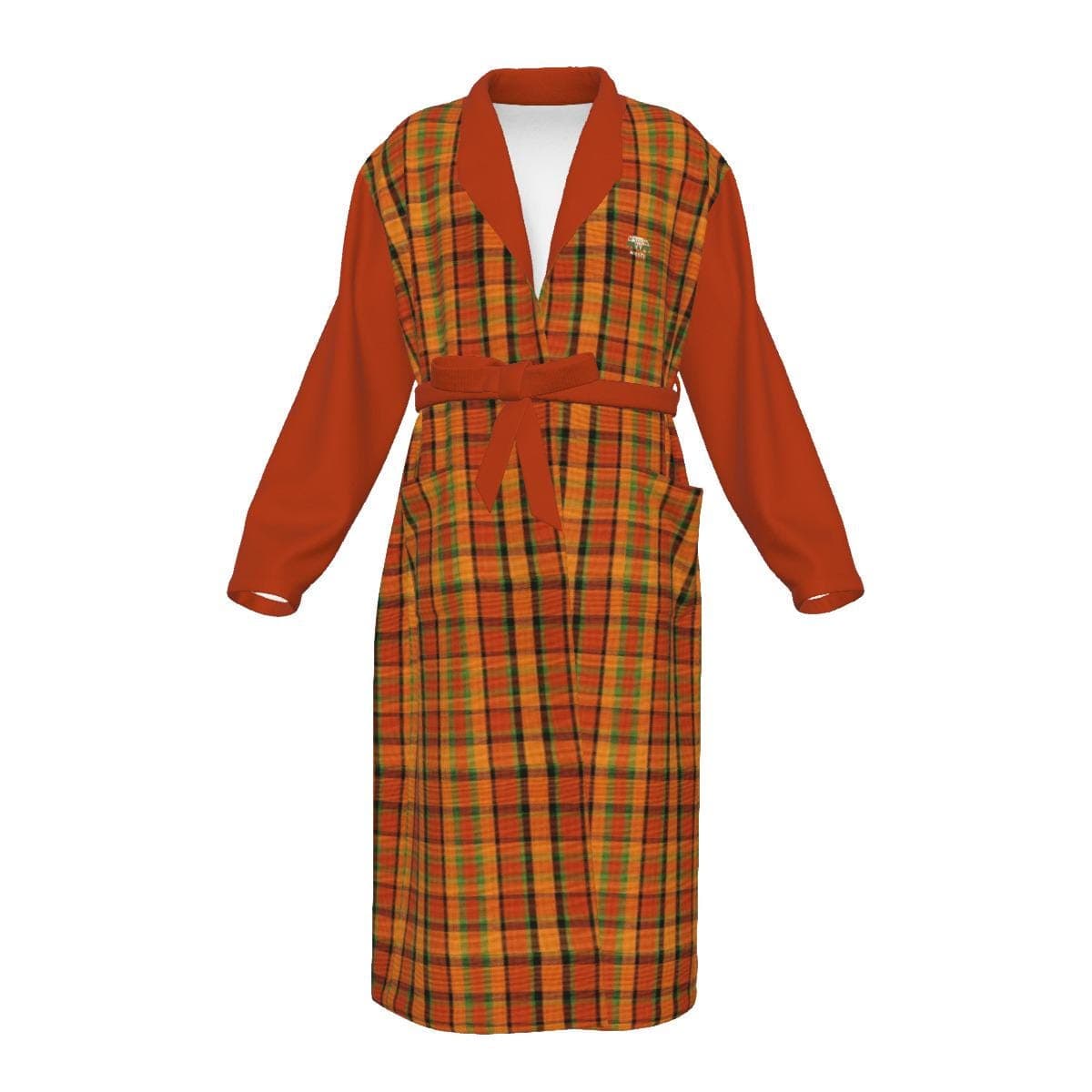 Orange Plaid Jersey Robe | Unisex Loungewear with Pockets