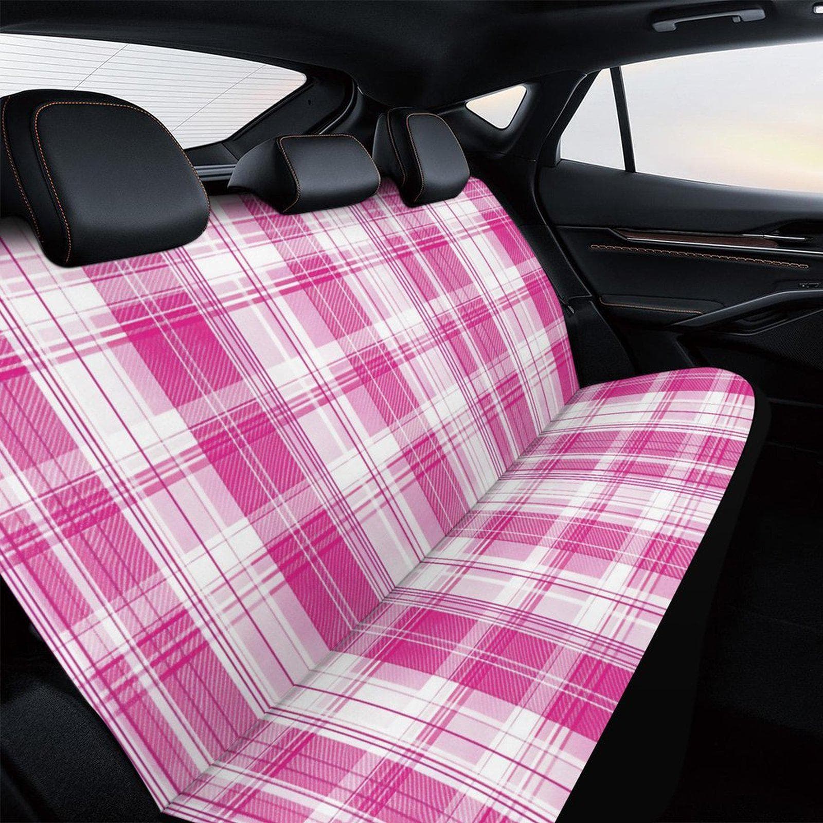 Pink Plaid Car Back Seat Cover | Handcrafted Polyester Spandex Universal Fit
