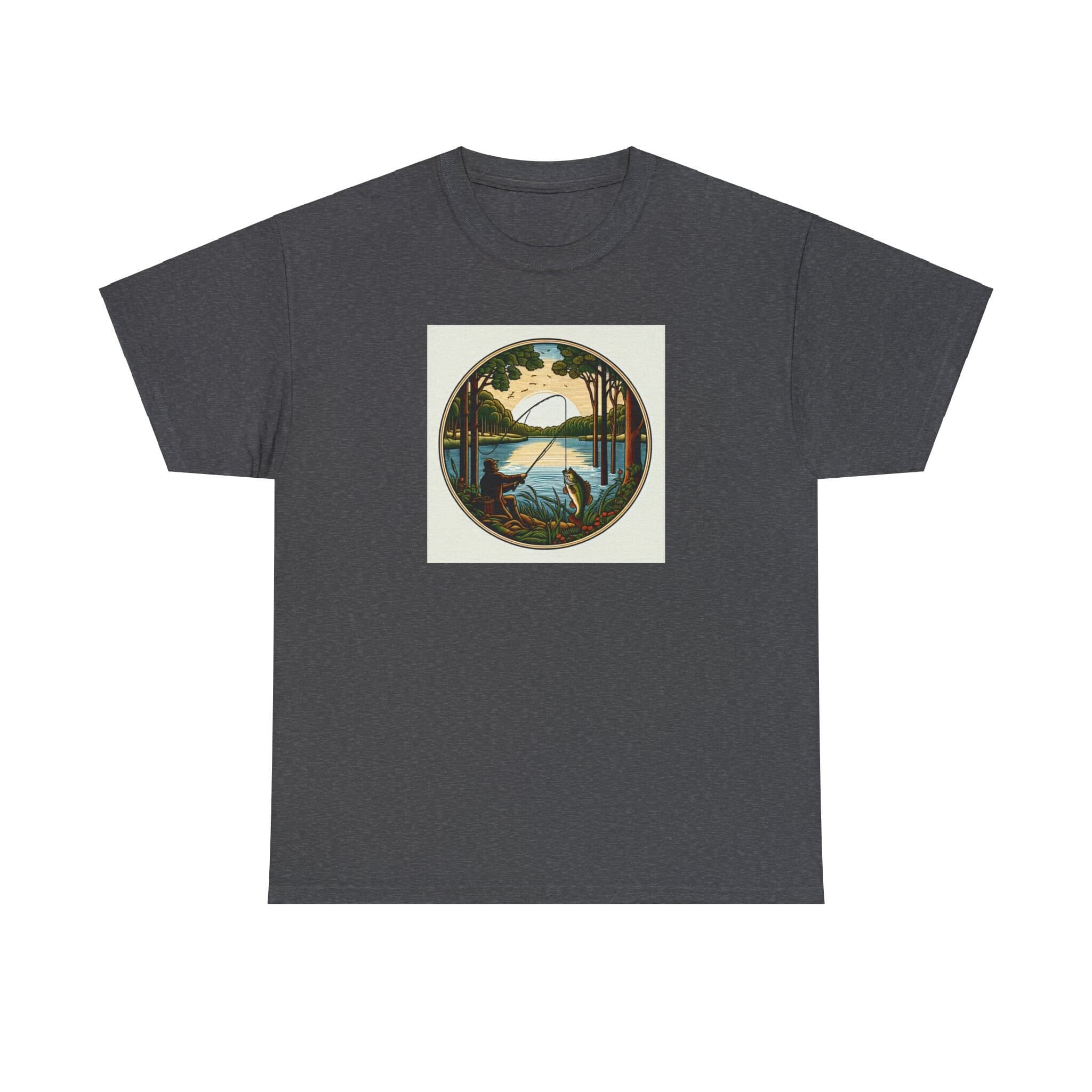 Vintage Bass Fishing Tee Shirt - Dürer Woodcut Art Lake Life