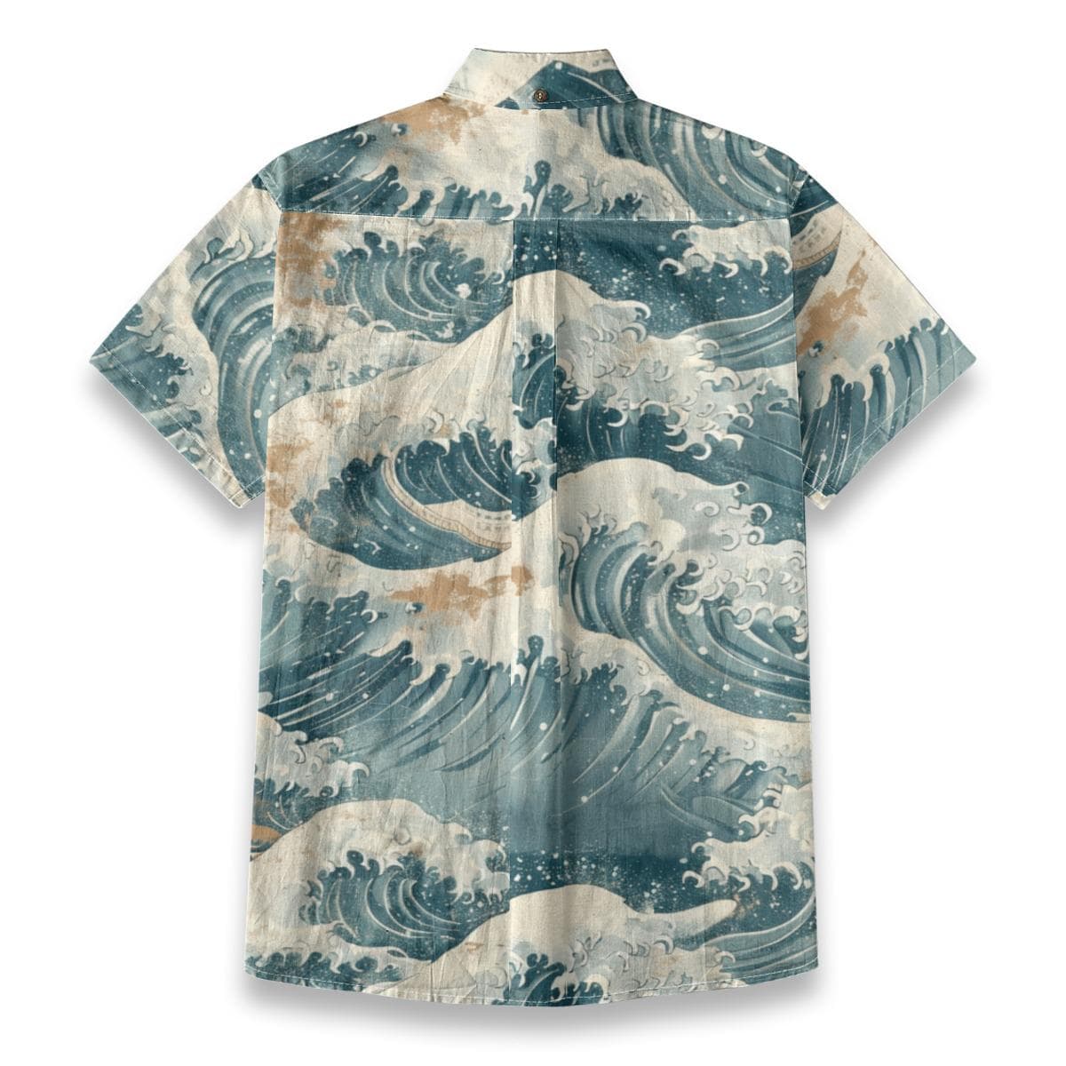 Japanese Great Wave Cotton Shirt | Hokusai Ocean Art Button Up | Summer Vacation Aloha Shirt