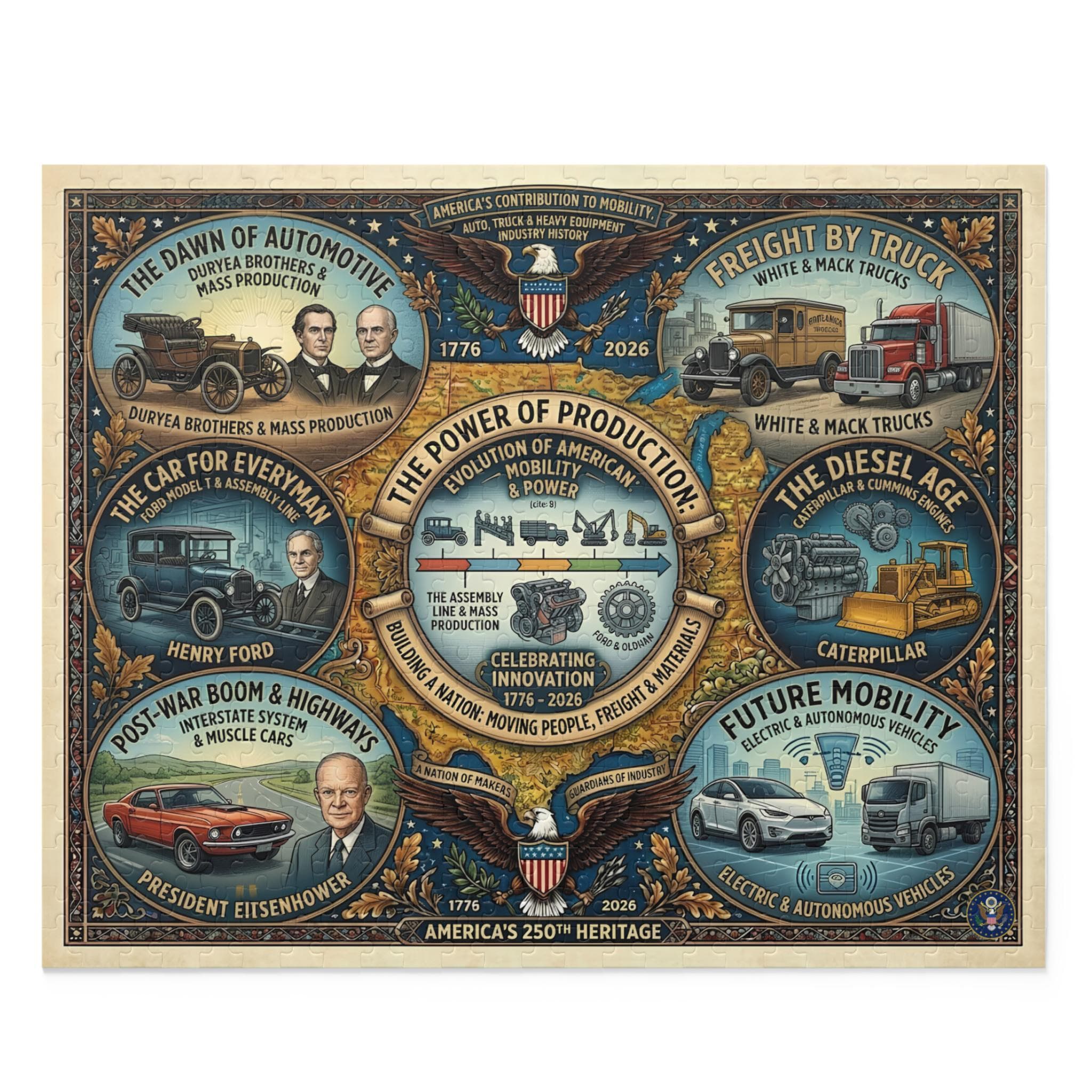 USA 250th Anniversary Puzzle | Automotive History Illustrated | 52-500 Piece