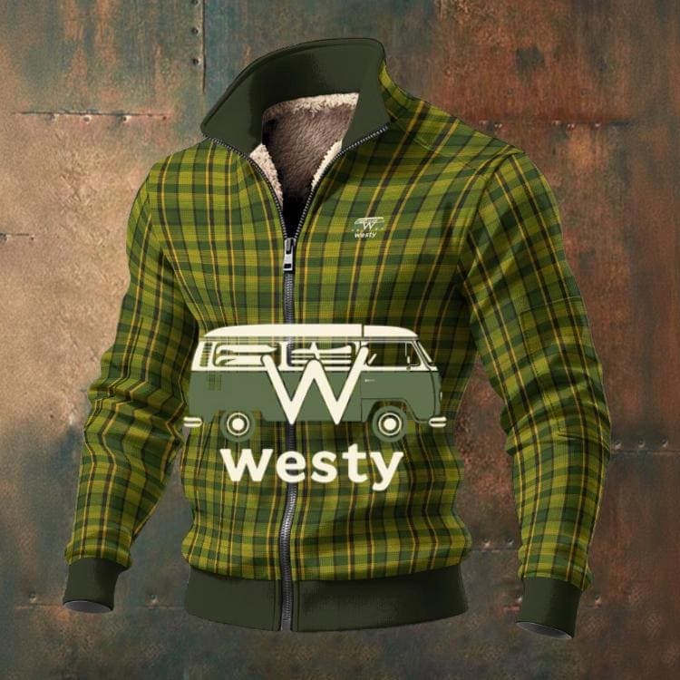 Westy Green Plaid Fleece Jacket | Cozy Sherpa Lined Zip-Up | Road Trip Apparel