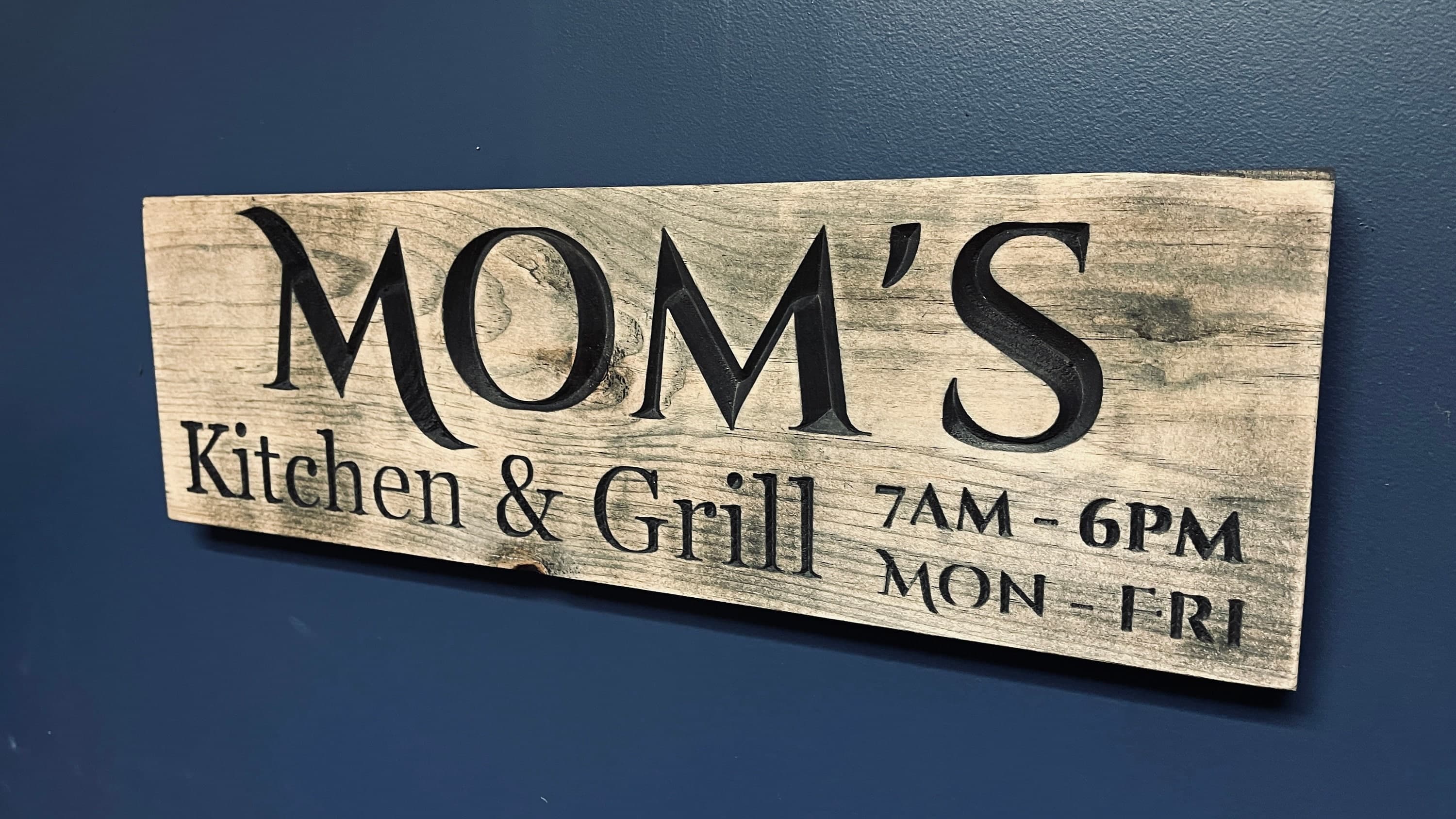 Mom's Kitchen & Grill - Carved Wood Sign