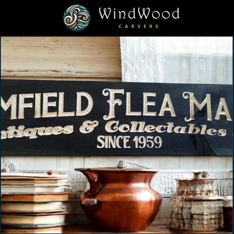Brimfield Flea Market Carved Real Pine Wooden Sign