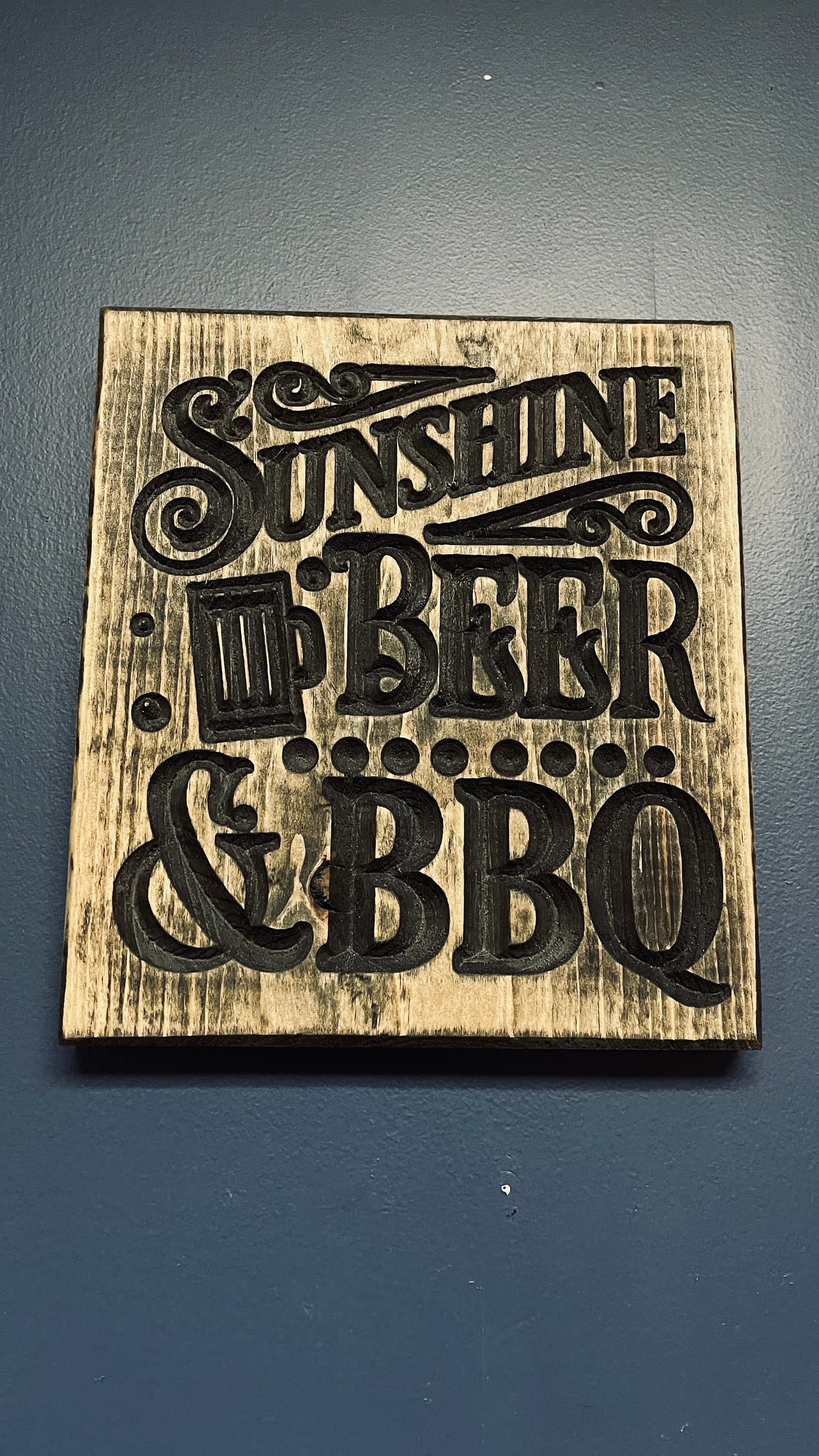 Sunshine, Beer & BBQ Horizontal Carved Wood Sign