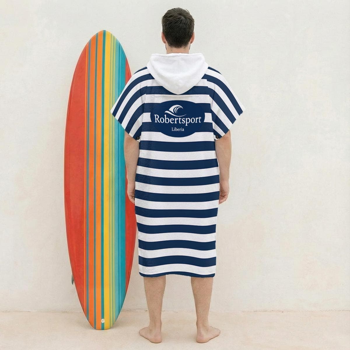 Navy Stripe Hooded Surf Poncho | Quick Dry Terry Changing Robe