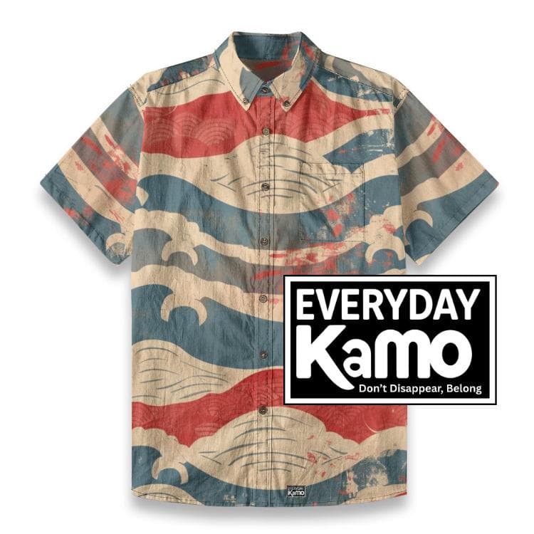 Men's Distressed Wave Print Shirt | Vintage Nautical Slub Cotton
