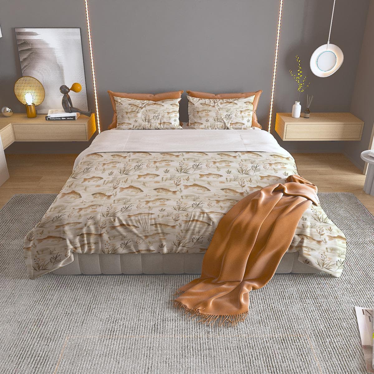 Rustic Fish Duvet Cover Set | Lake House Polyester Bedding