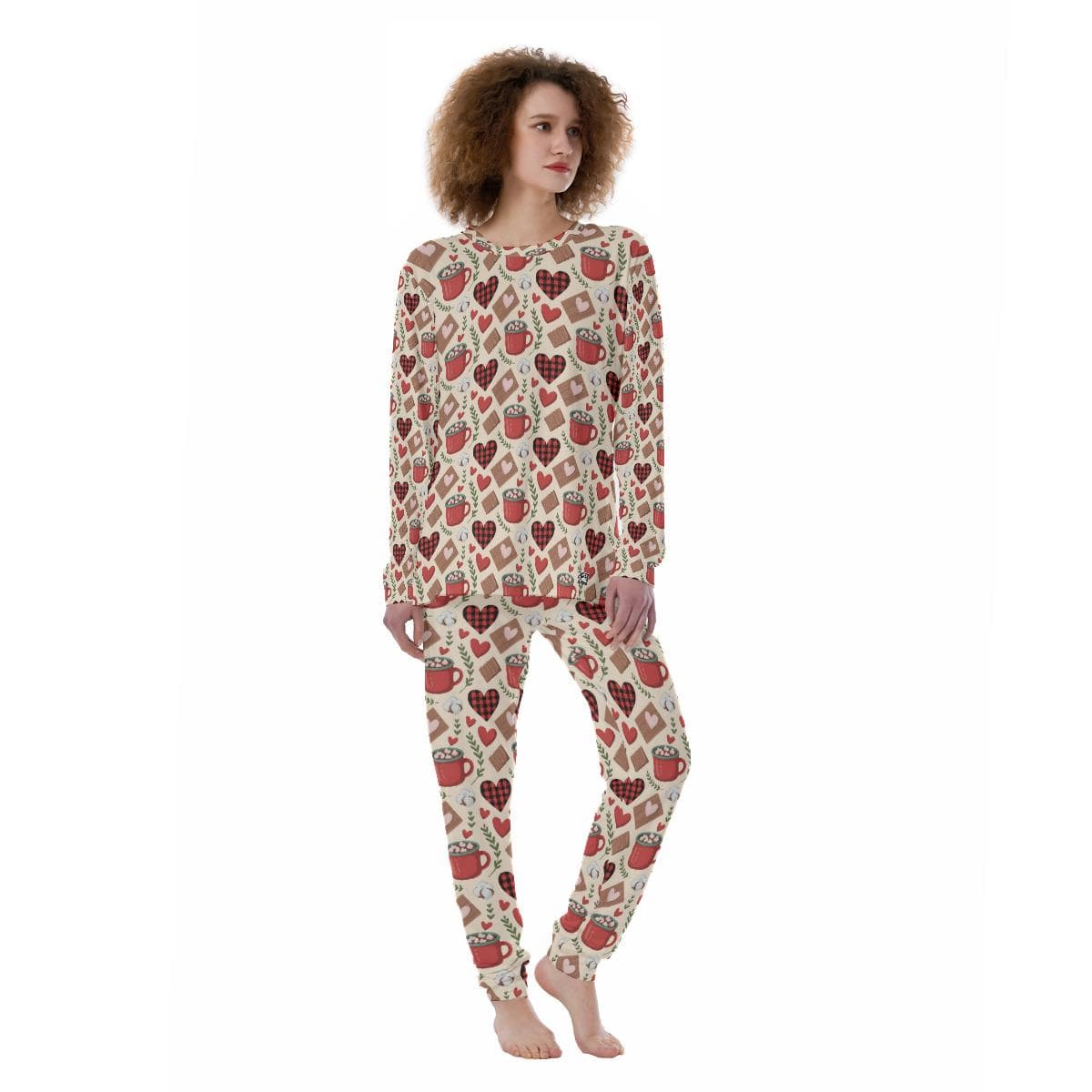 Hot Cocoa & Plaid Heart Pajama Set | Women's Soft Brush Fabric Loungewear