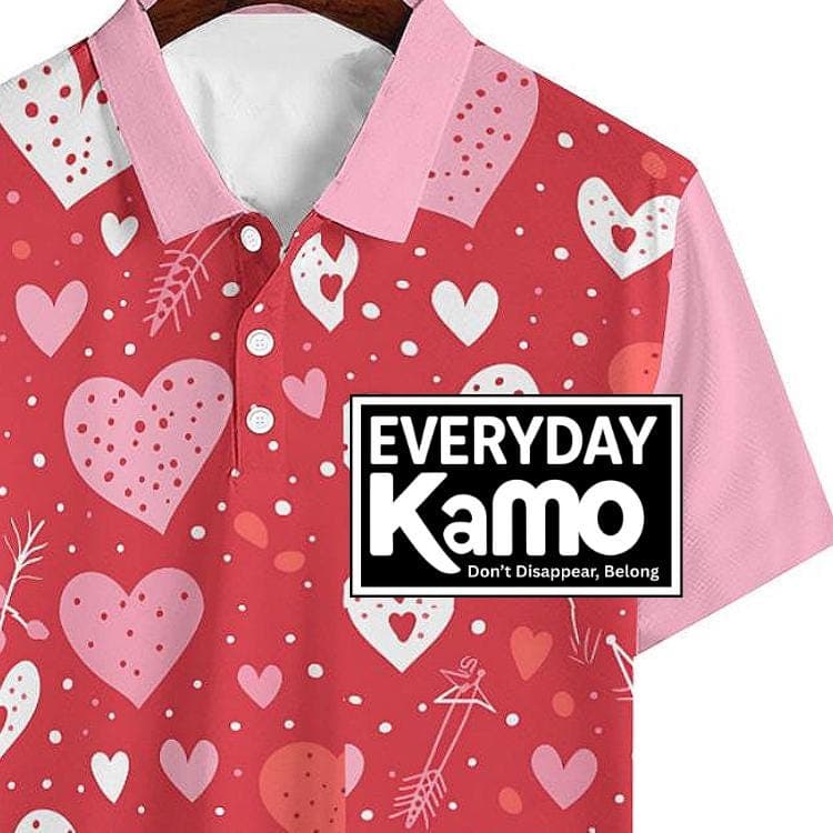 Valentine's Day Heart Pattern Polo | Breathable Polyester Athletic Top