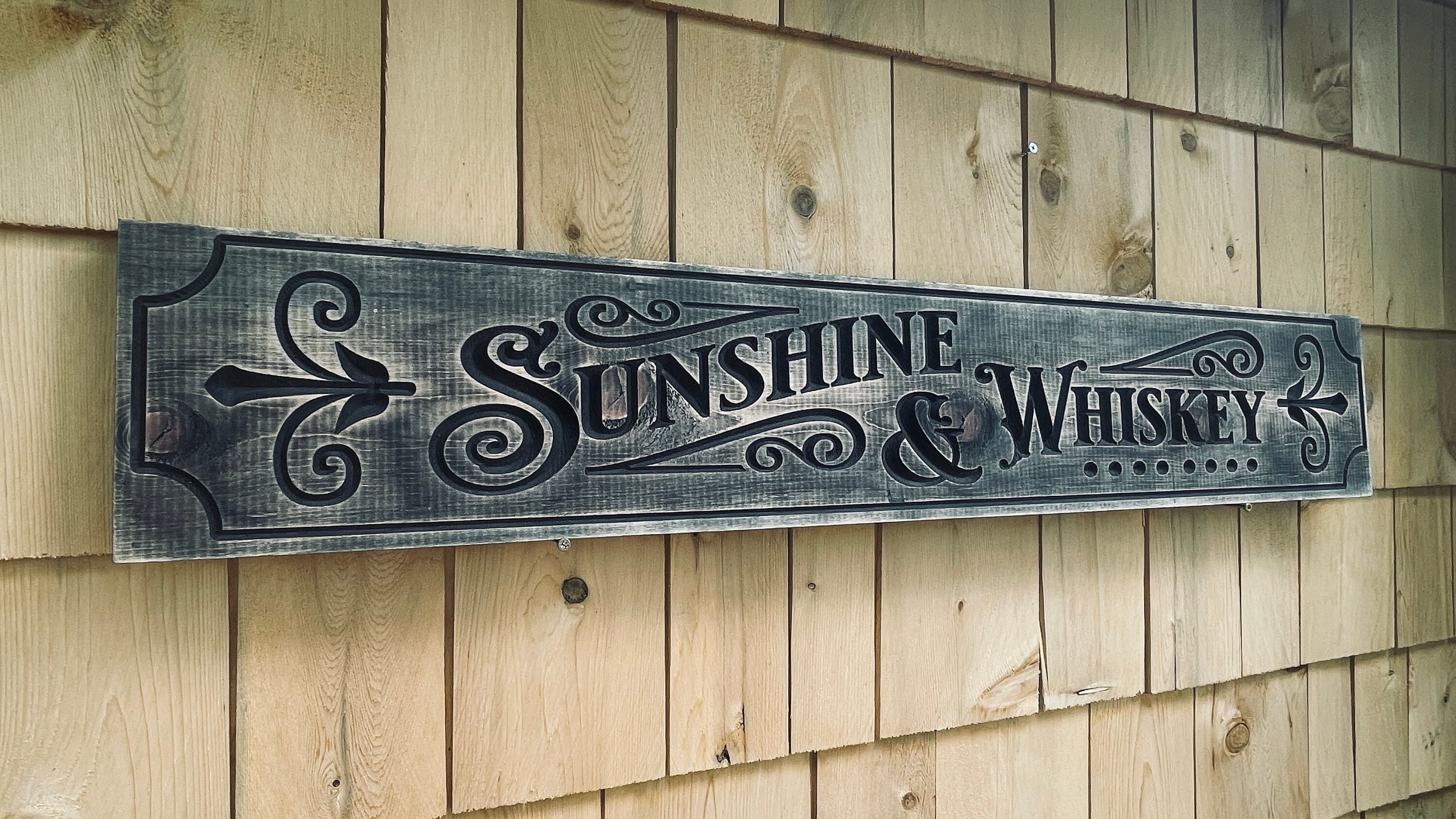 Sunshine & Whiskey Real Pine Wood Carved Sign