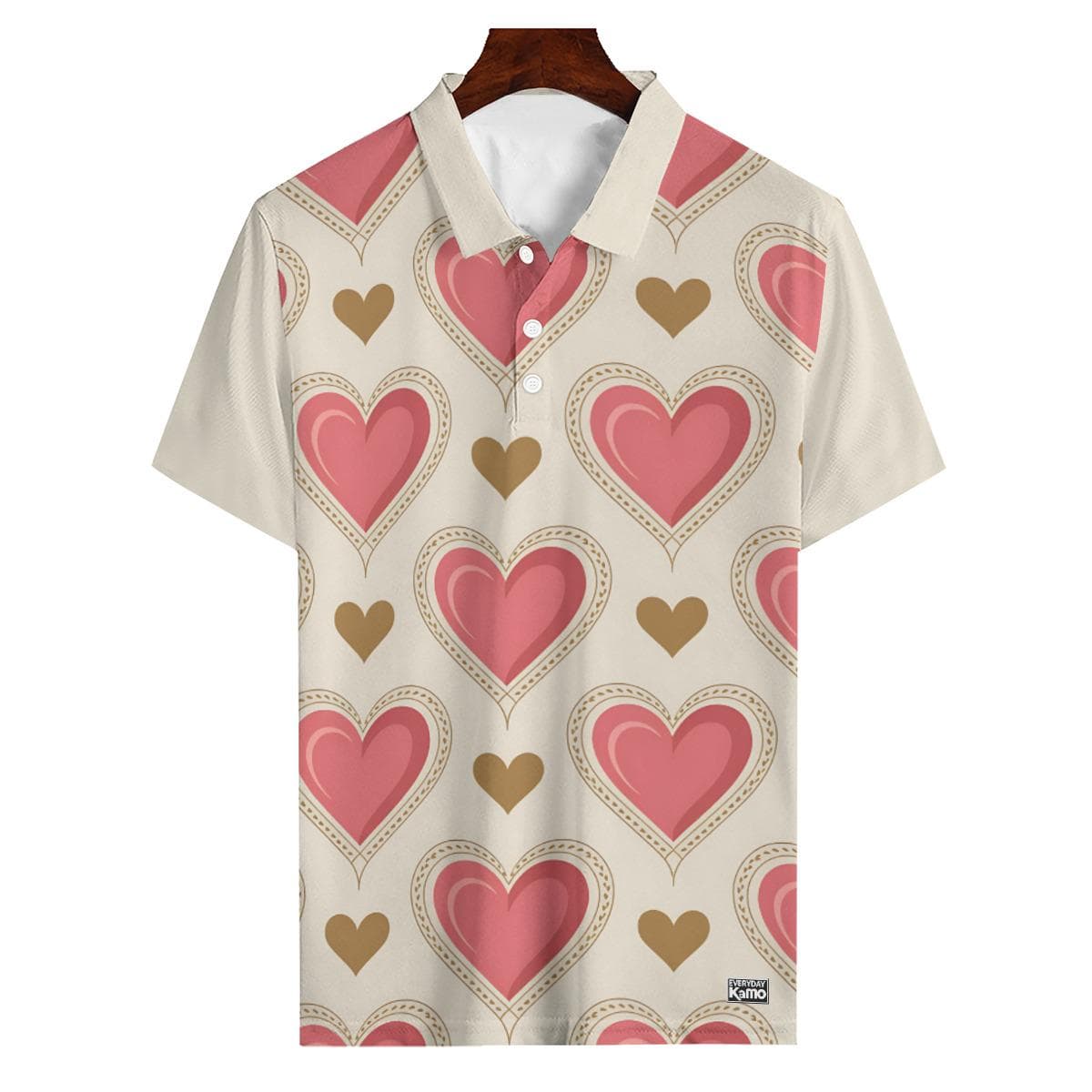 Pink & Gold Heart Polo Shirt | Romantic Polyester Tee