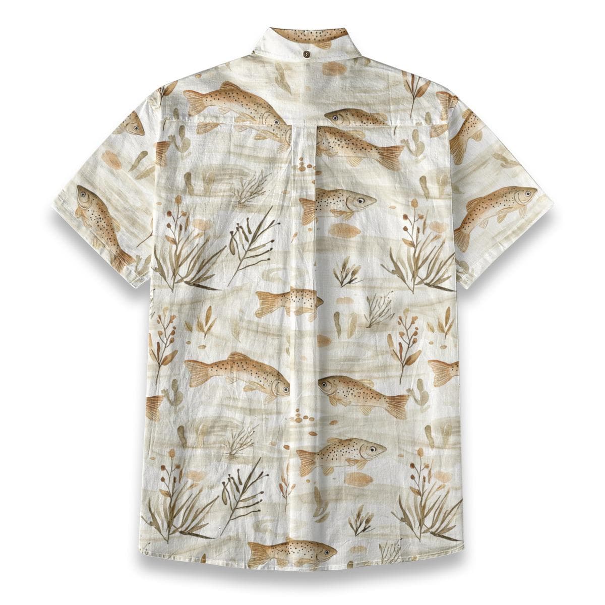Effortless Elegance Trout Print Button-Up Shirt | Men's Fishing Slub Cotton Short Sleeve