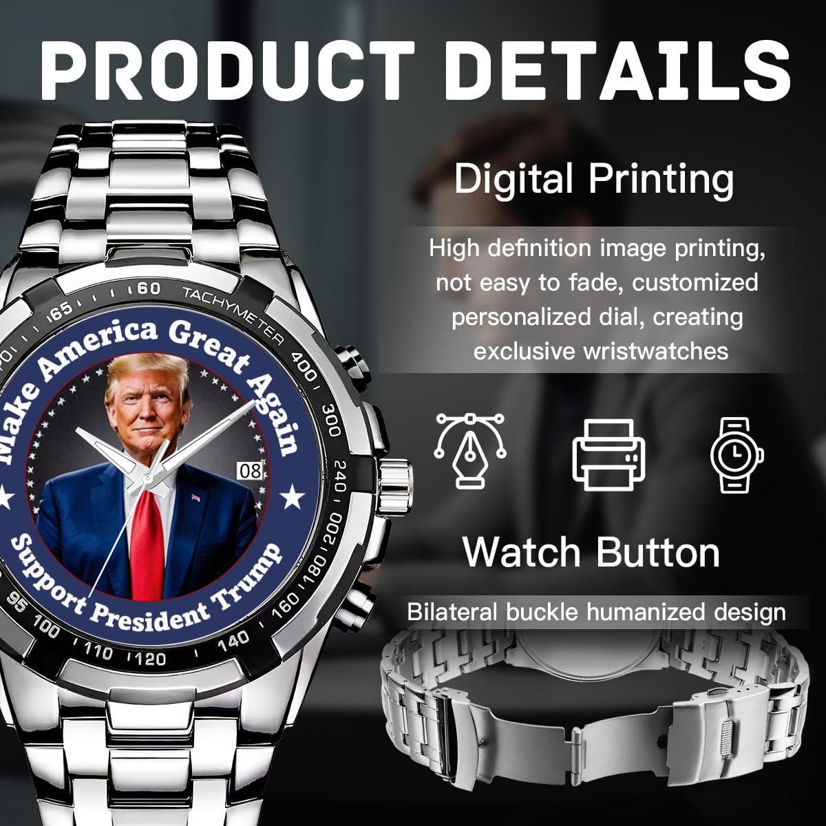 Donald Trump 'Make America Great Again' Metal Watch - Support Trump Timepiece, Political Gift for Patriots & Collectors
