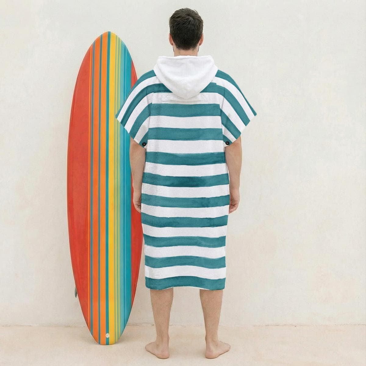Teal Striped Surf Poncho Towel | Hooded Changing Robe