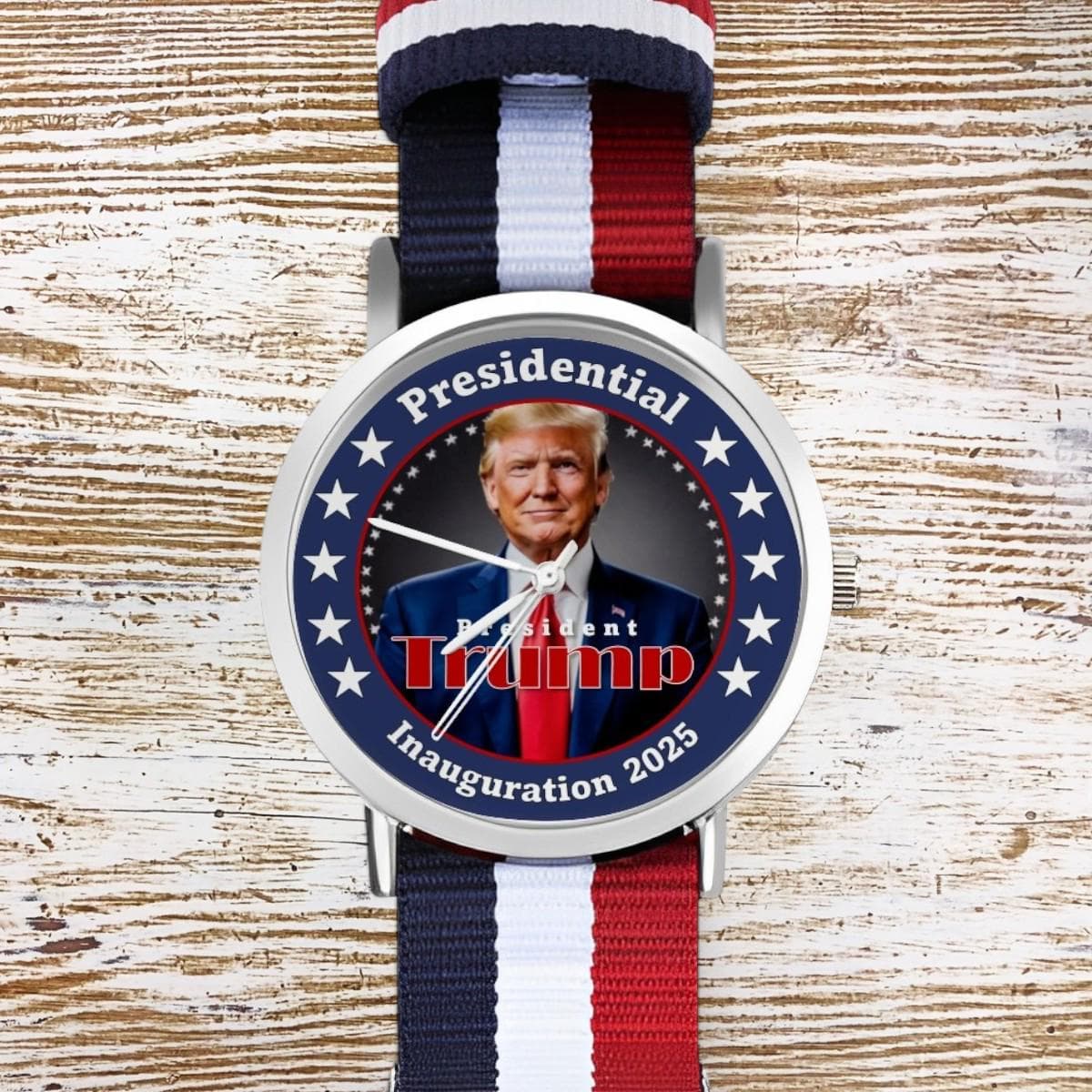 Trump 2025 Wrist Watch - Red White Blue Nylon Band, MAGA Patriotic Gift