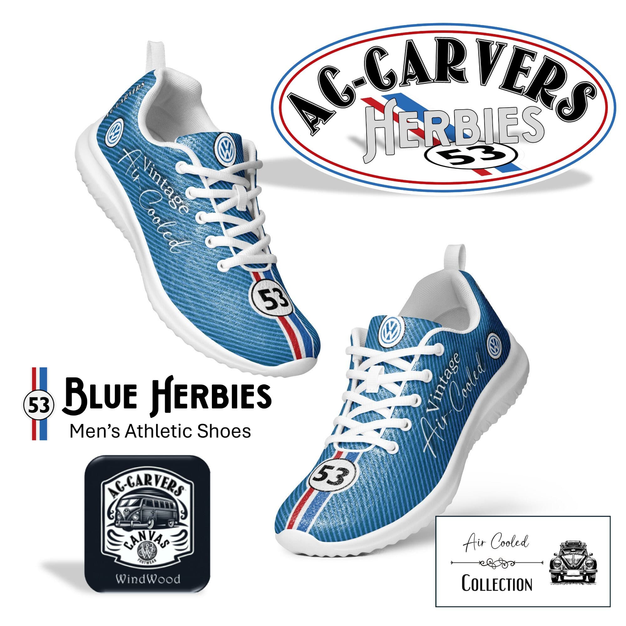 Vintage Air-Cooled "Blue Herbies" Men's Athletic Shoes - Flyknit Sneakers