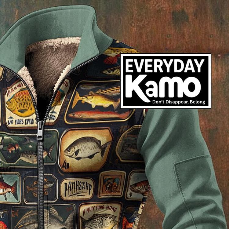 Vintage Fishing Art Zip-Up Jacket | Cozy Fleece Retro Fish Apparel | Outdoor Enthusiast Style