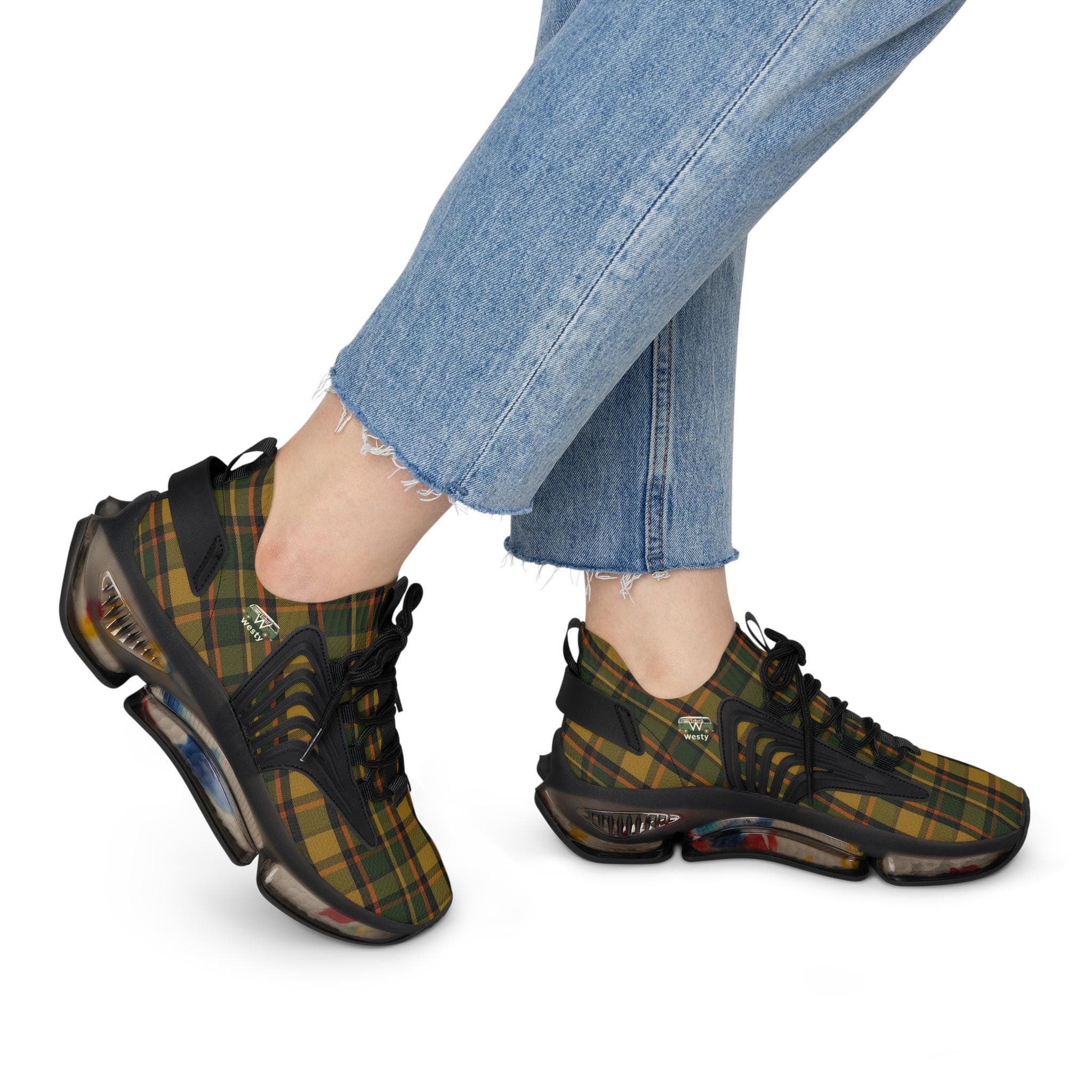Westy Mesh Sneakers, Yellow Plaid Camper Van Running Shoes