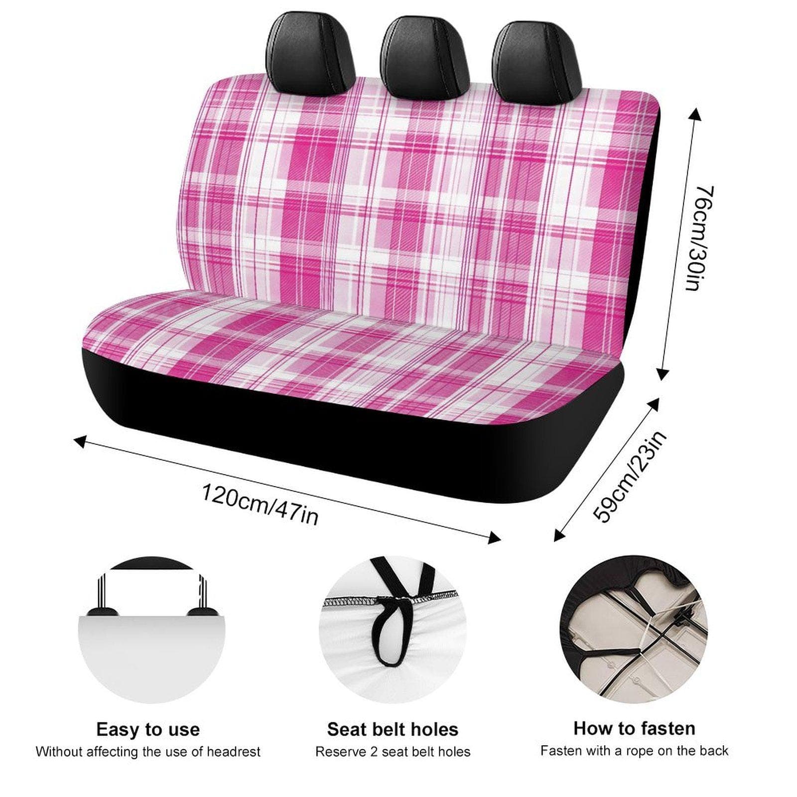 Pink Plaid Car Back Seat Cover | Handcrafted Polyester Spandex Universal Fit