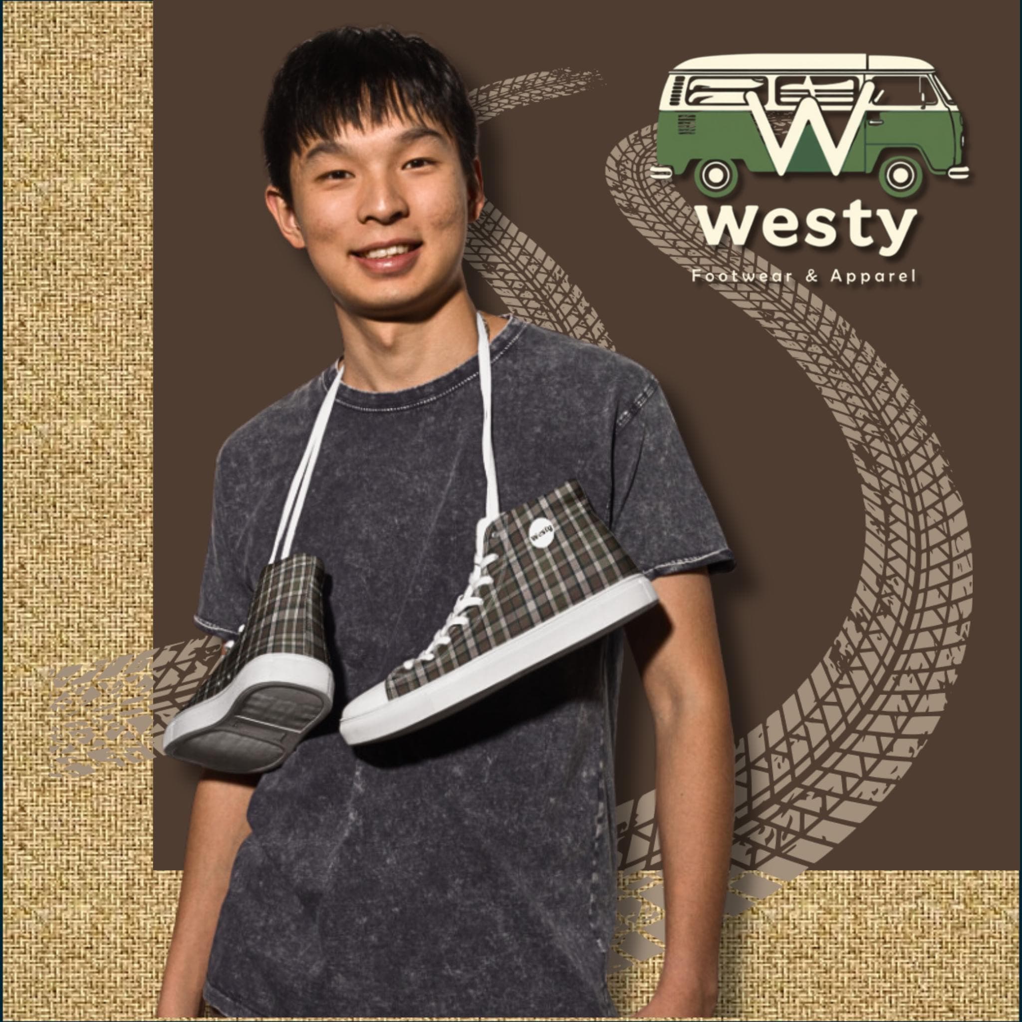 Westy VW Westfalia High Top Canvas Shoes Men Brown