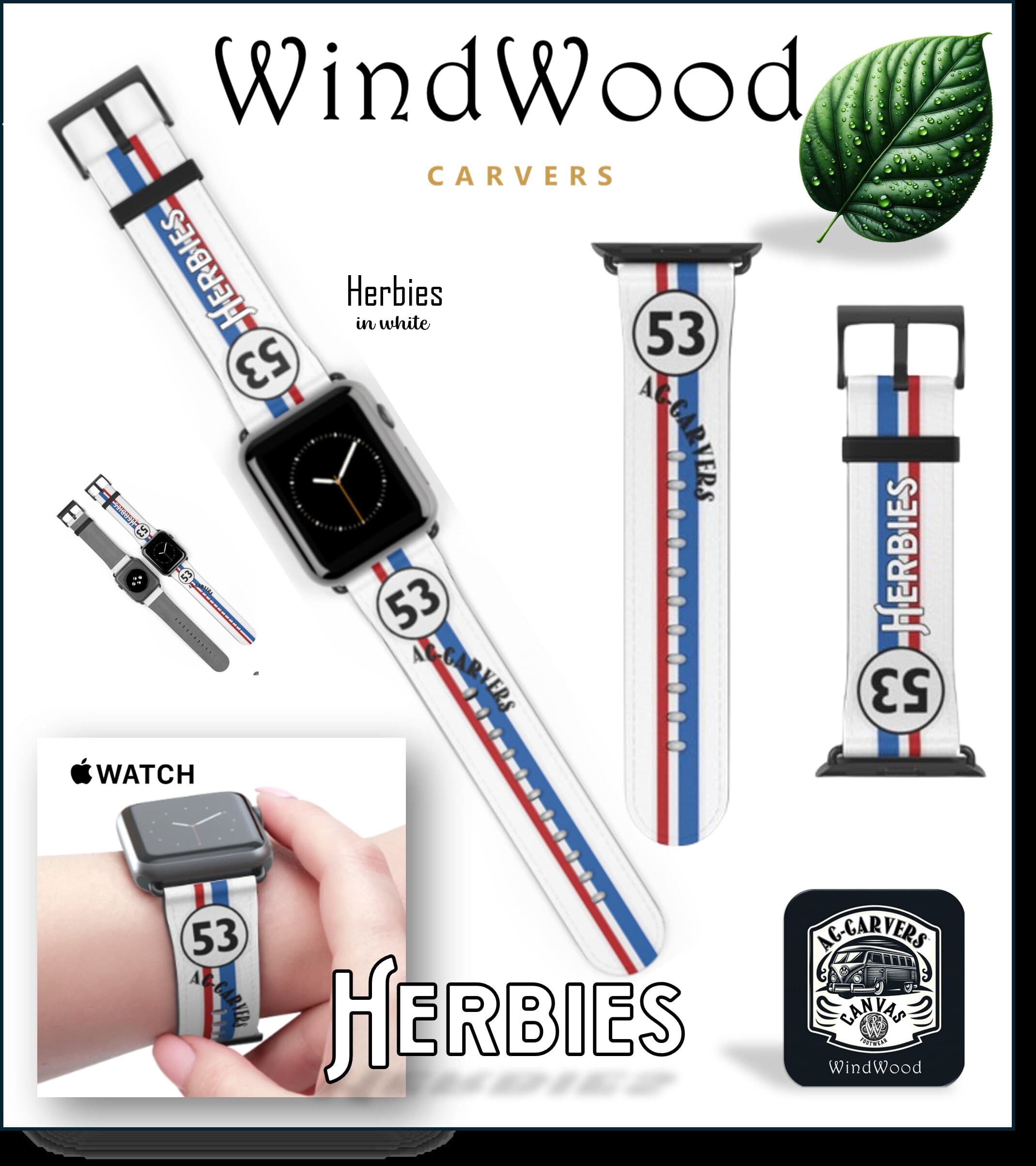 AC-Carvers Herbies White Apple Watch Band