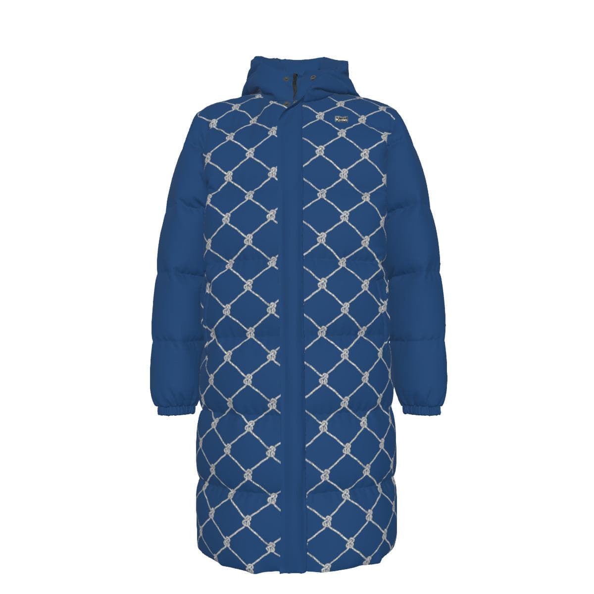 Royal Blue Knot Pattern Puffer Jacket | Ethical Duck Down Fill