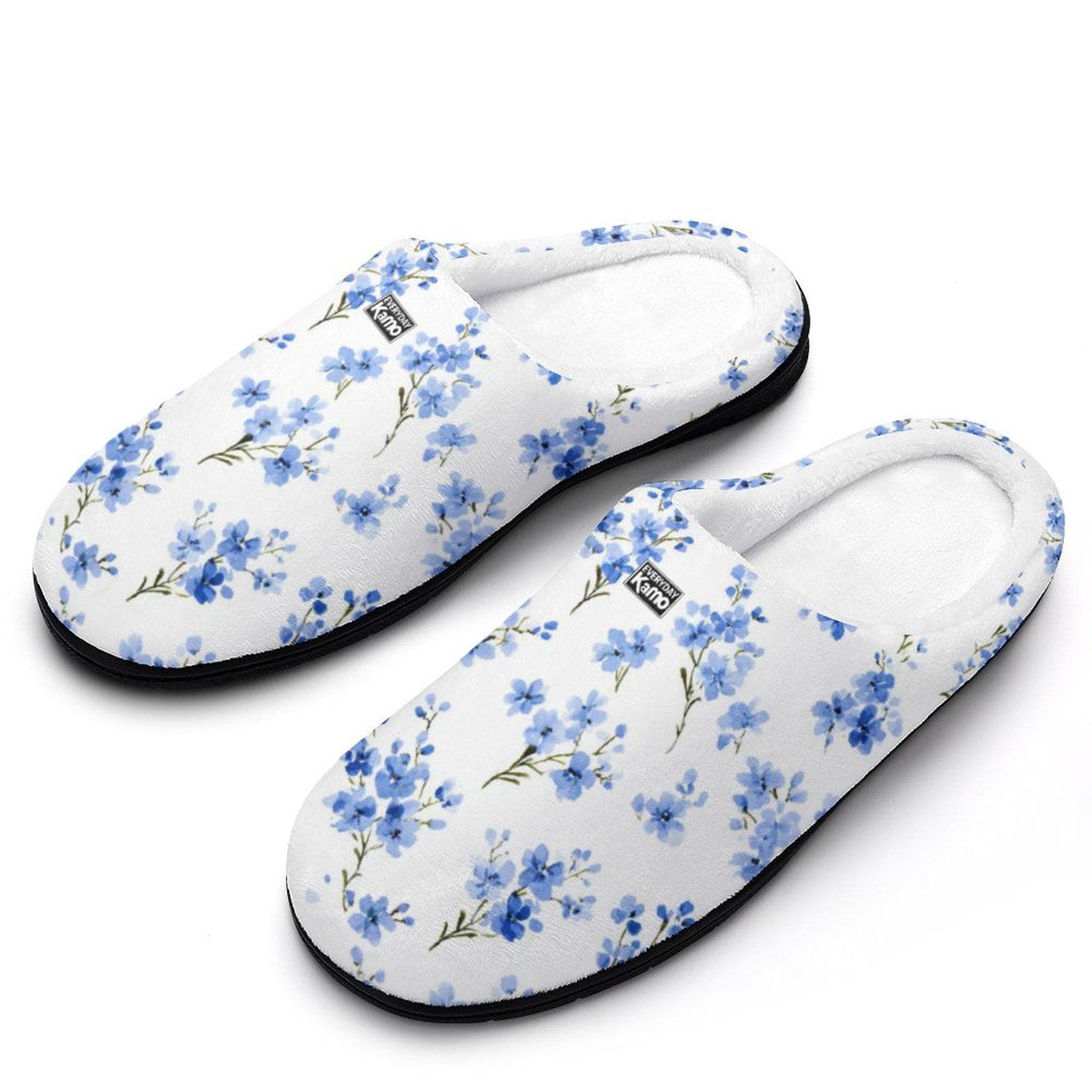 Everyday Kamo Blue Blossom Cotton Slippers - Cozy Floral House Shoes with Anti-Skid Sole, Perfect Gift for Her