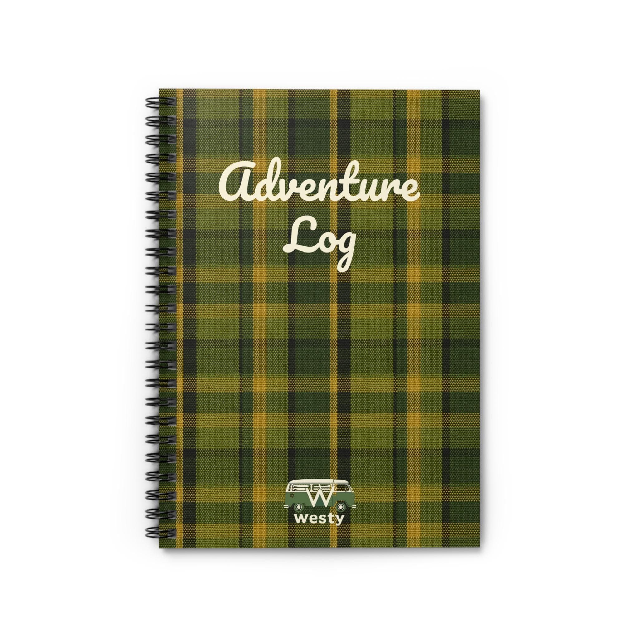 Westy Green Plaid Adventure Log Book – Spiral Bound Travel Diary