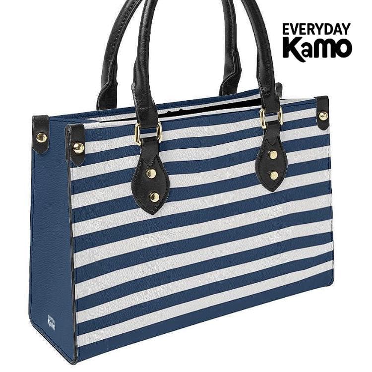 Chic Navy & White Stripe Leather Tote Bag | Double-Sided Custom Print