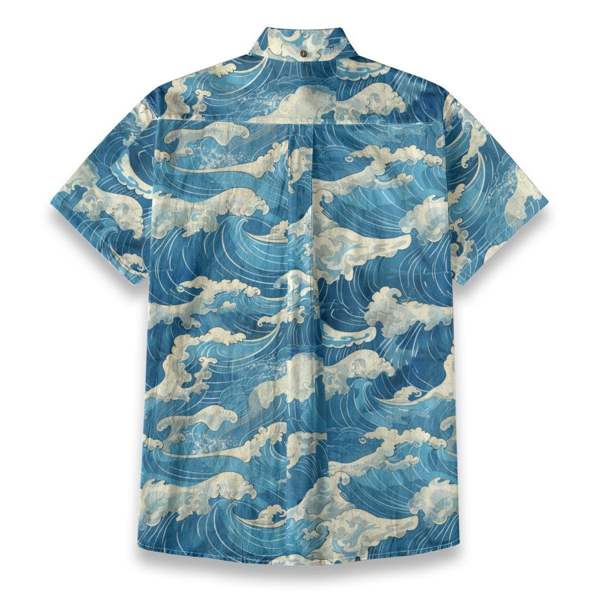 Men's Japanese Wave Print Shirt | Slub Cotton Button-Down