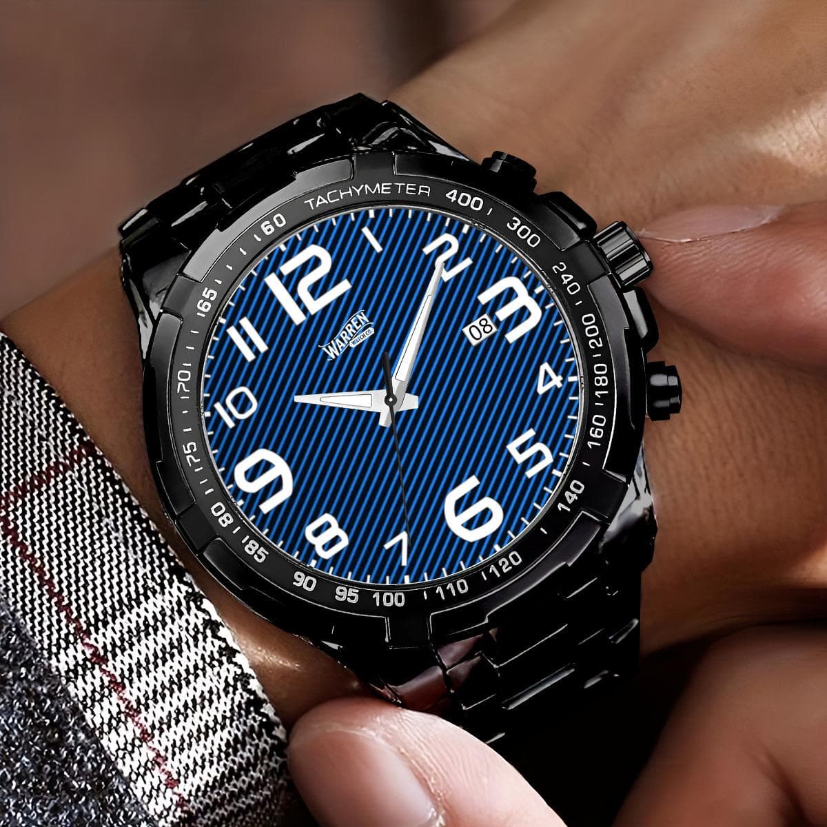 Warren Watch Co. Nautical Precision Metal Chronograph Watch - Men's Blue Dial, Stainless Steel Band