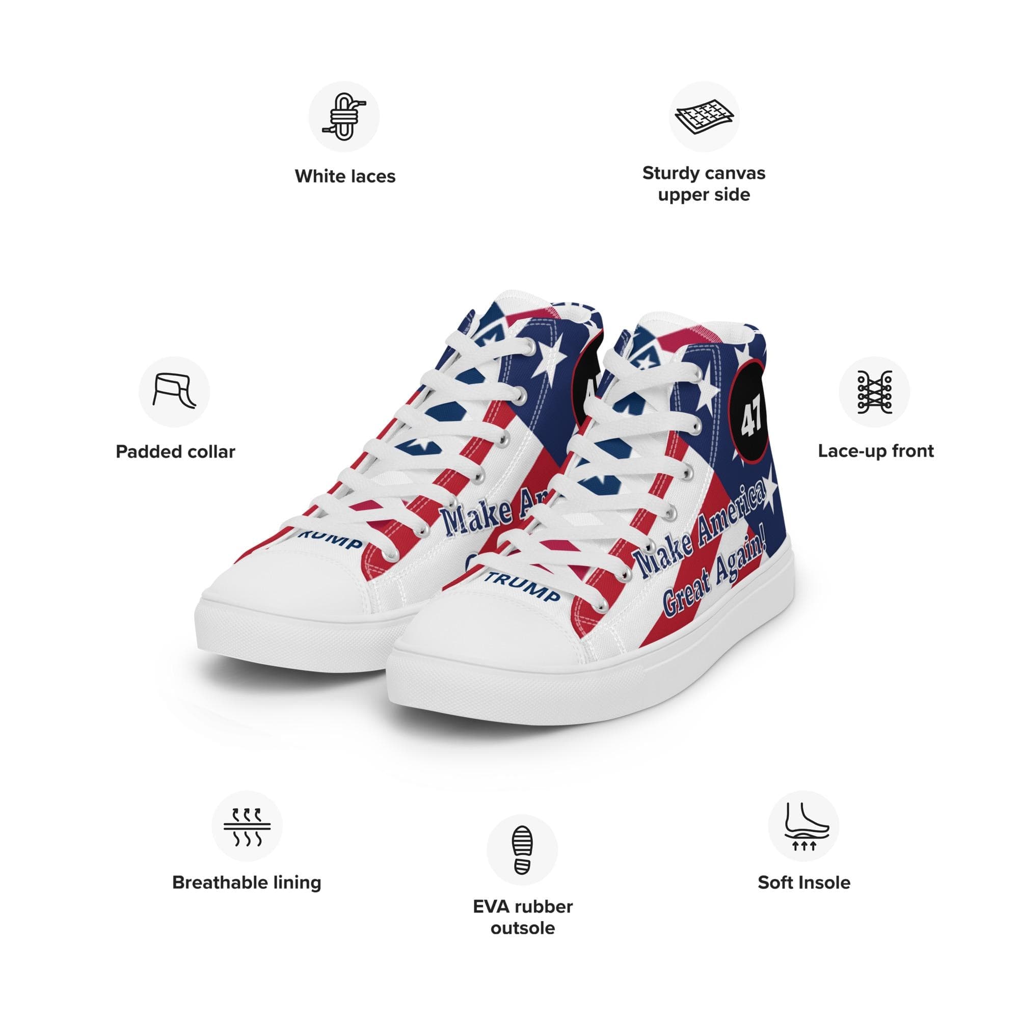 Trump 2025 Inauguration High-Top Sneakers: MAGA American Flag Shoes