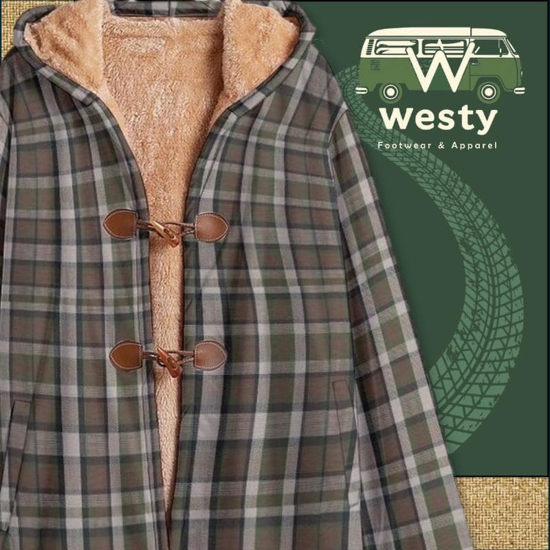 Westy Camper Plaid Fleece Windbreaker Brown Horn Button