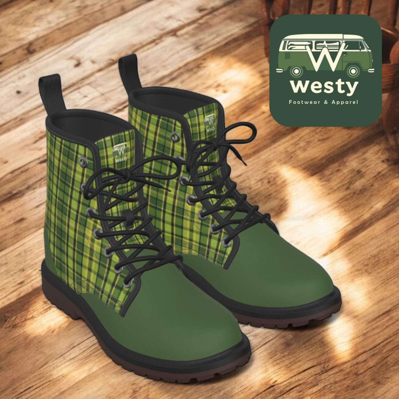 Westy Westfalia Green Plaid Women's Martin Short Boots II