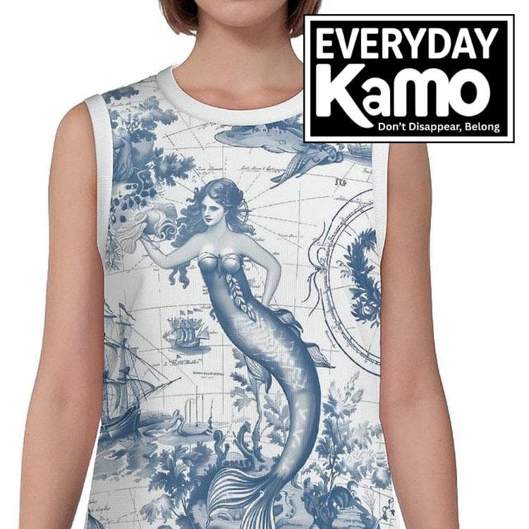 Vintage Mermaid Toile Yoga Tank Top | Nautical Ocean Map Women's Activewear