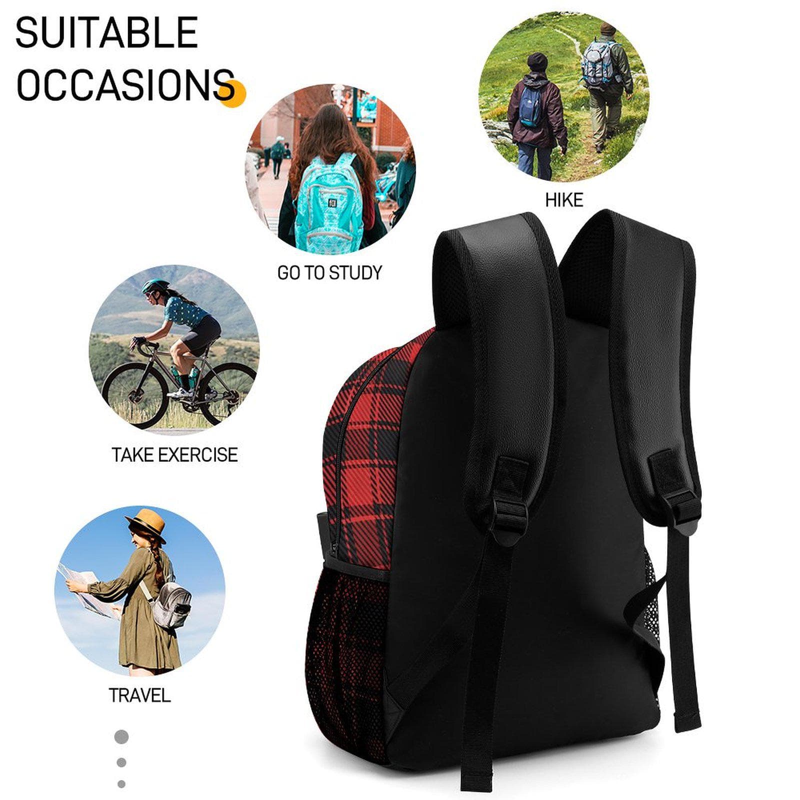 Everyday Kamo Plaid Power Backpack: Red & Black Buffalo Check Daypack with Leather Accents