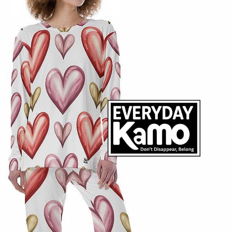 Cozy Watercolor Heart Pajama Set | Women's Valentine's Day Loungewear | Soft & Skin-Friendly Sleepwear Gift