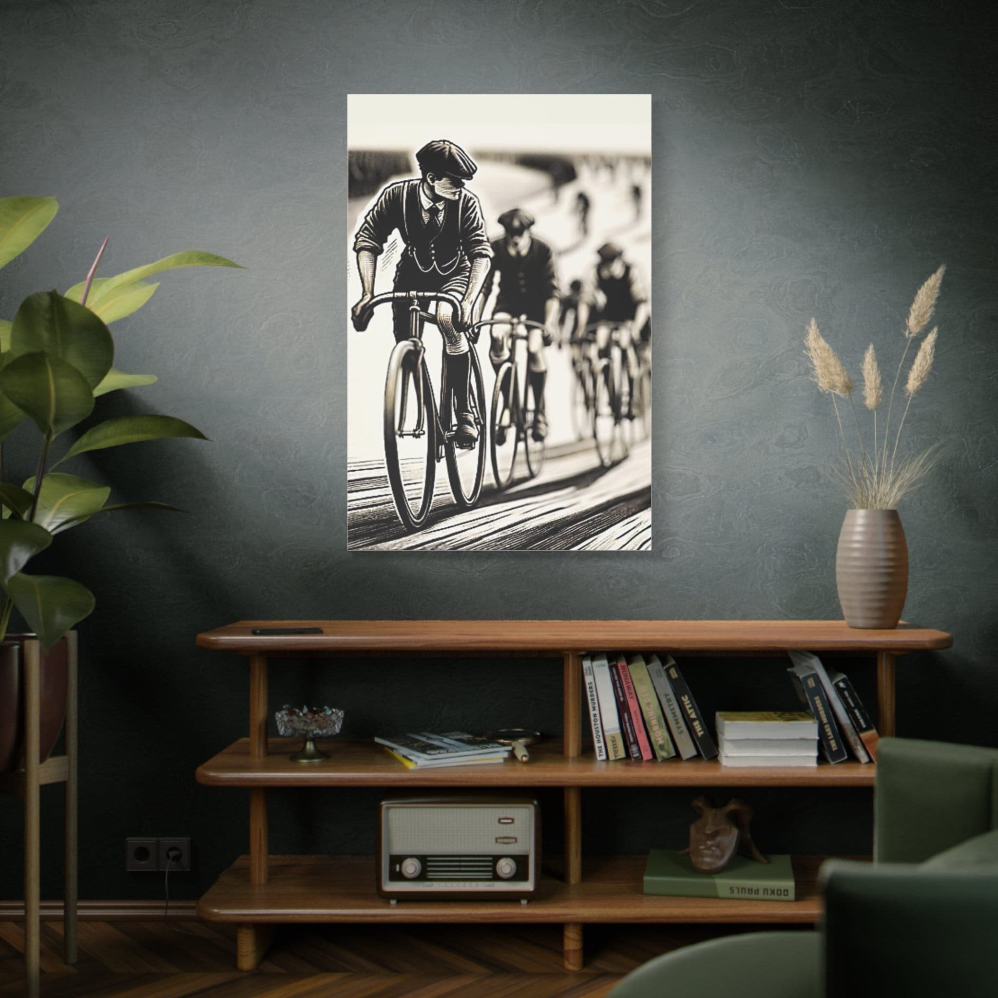 Vintage Cyclist Canvas Print | The Leader Matte Art | Stretched Pine Frame