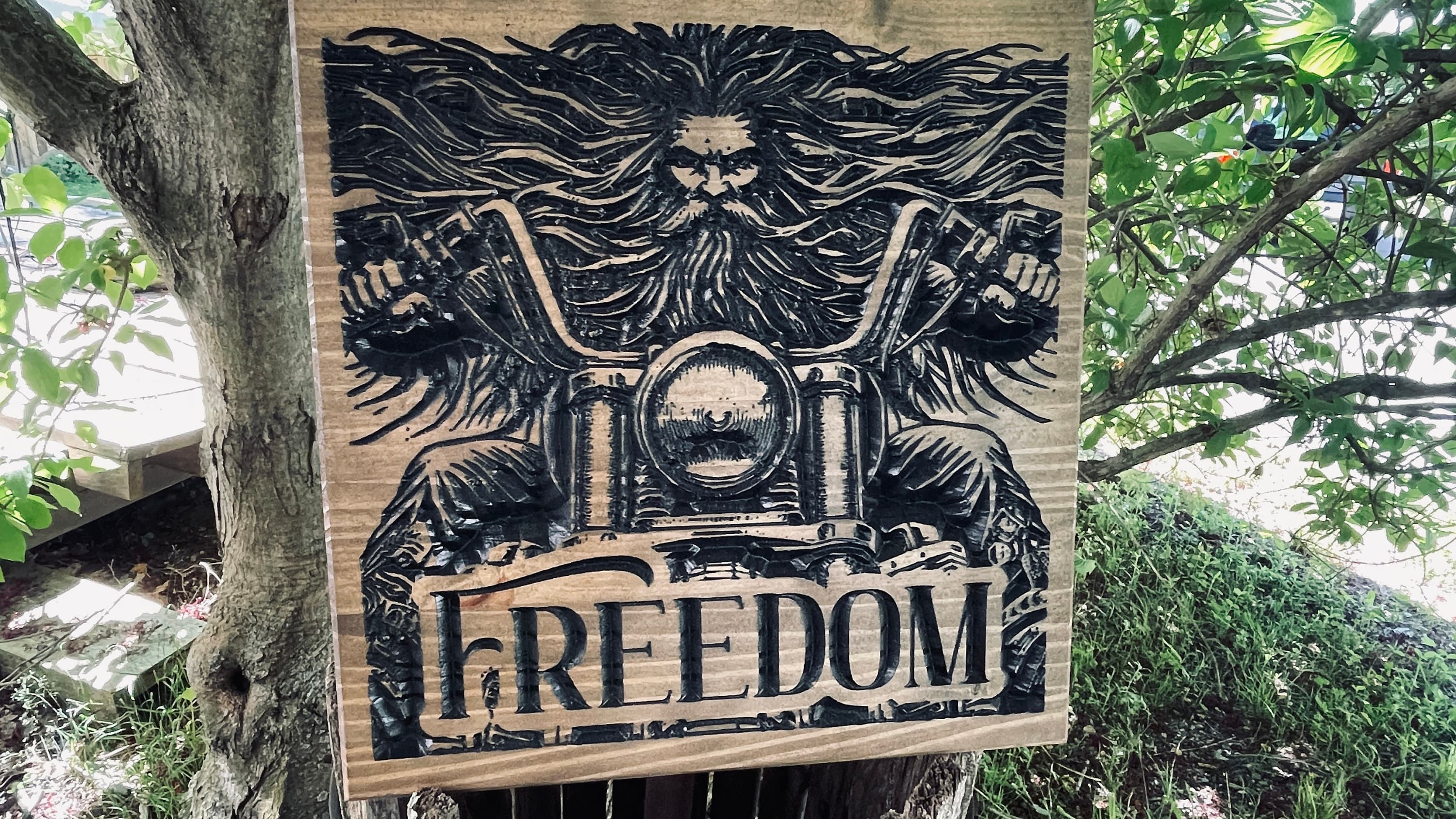 Freedom Rider Carved Wood Sign