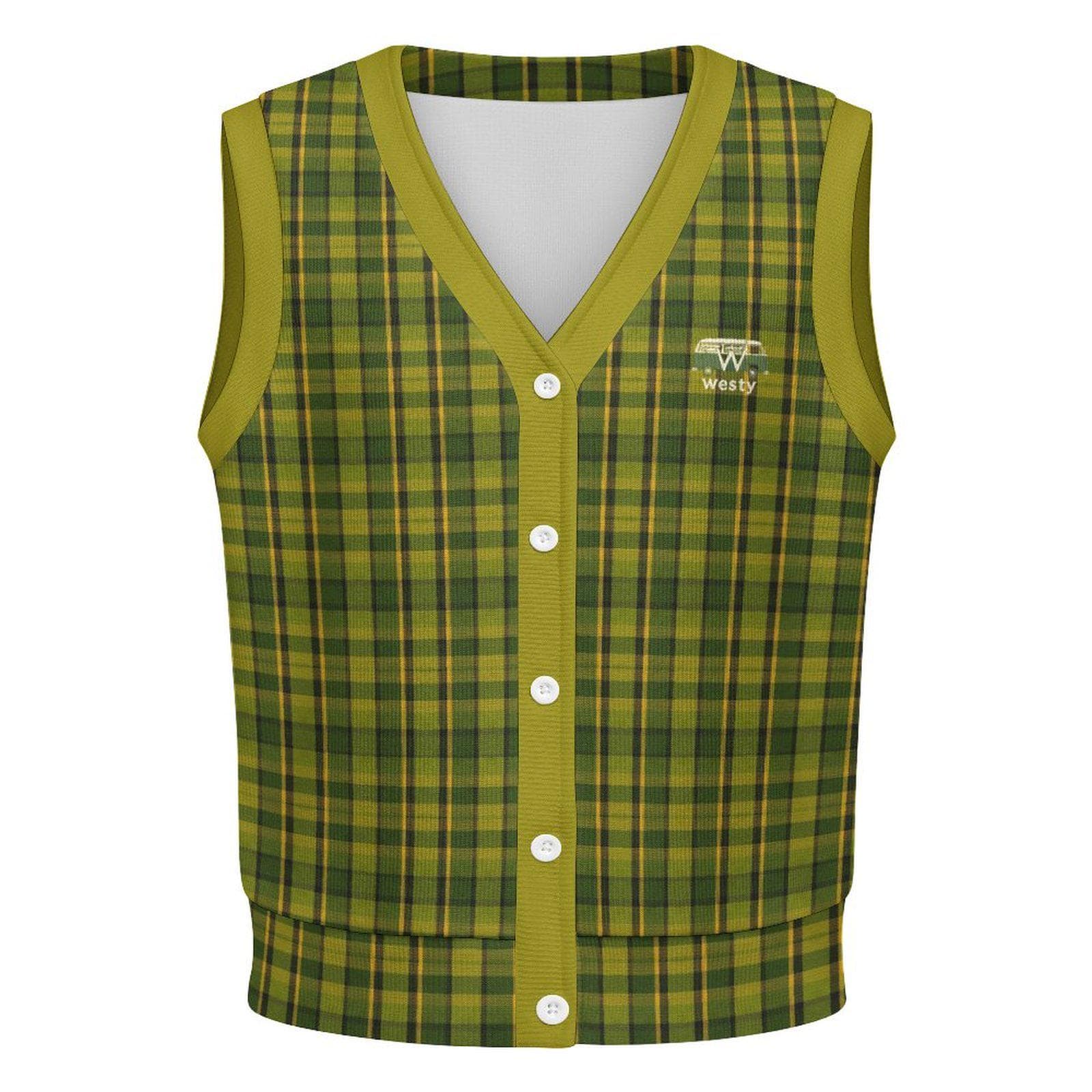 Westy Green Plaid Cardigan Vest - Vintage-Inspired Sleeveless Sweater for Van Life Souls