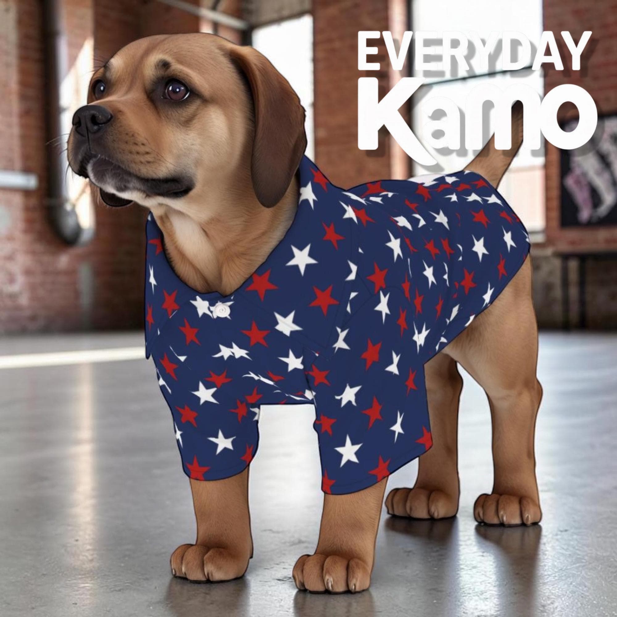 Patriotic Pup Hawaiian Shirt | Star Print Dog Apparel | 4-Way Stretch